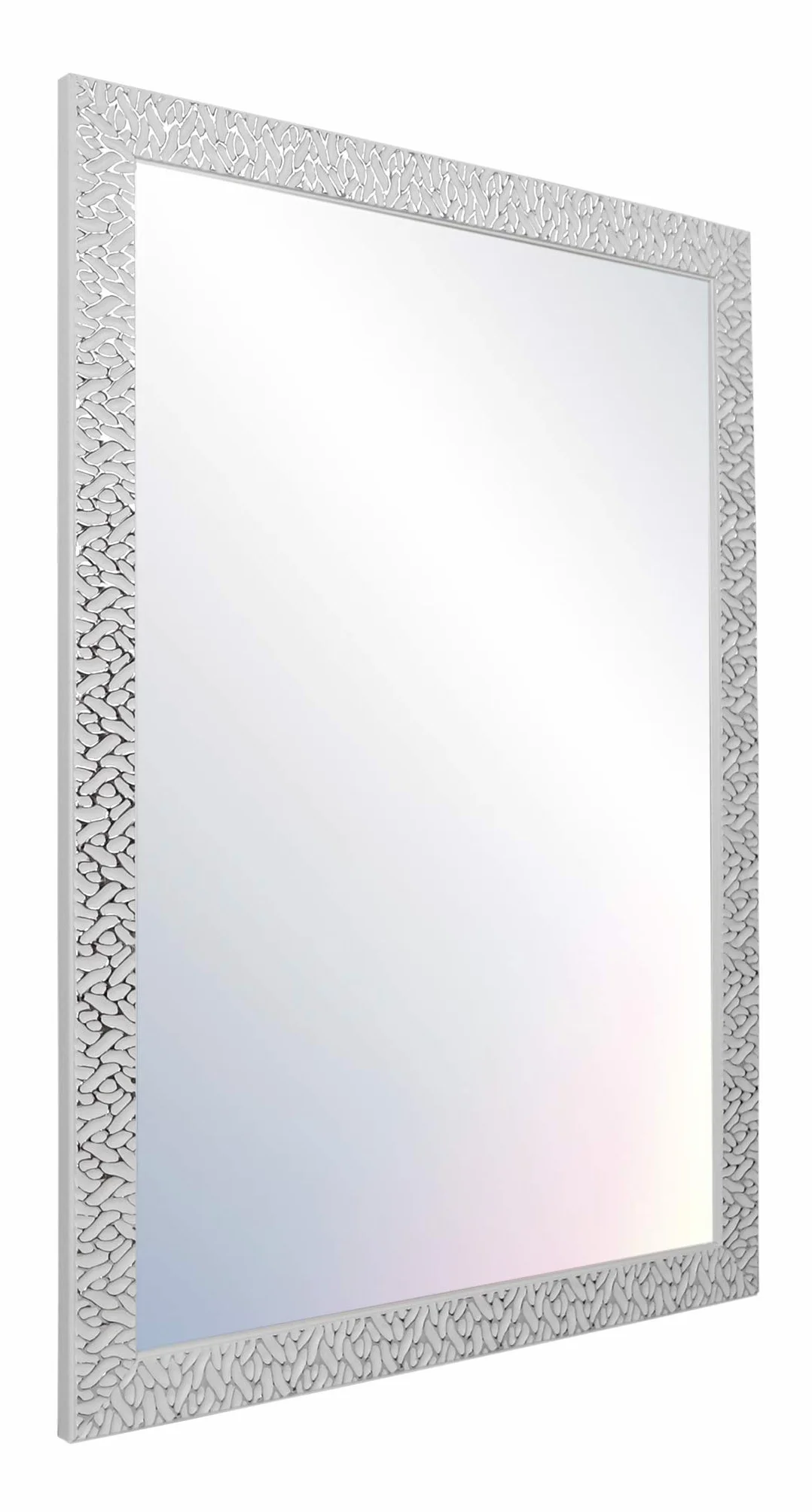 CHELY INTERMARKET MOD156 Espejo De Pared Cuerpo Entero Blanco Raya Plateado Estilo Decorativo 50x70cm Rectangular Marco Relieve Perfil Plano para Salón Dormitorio Oficina Fabricado En España
