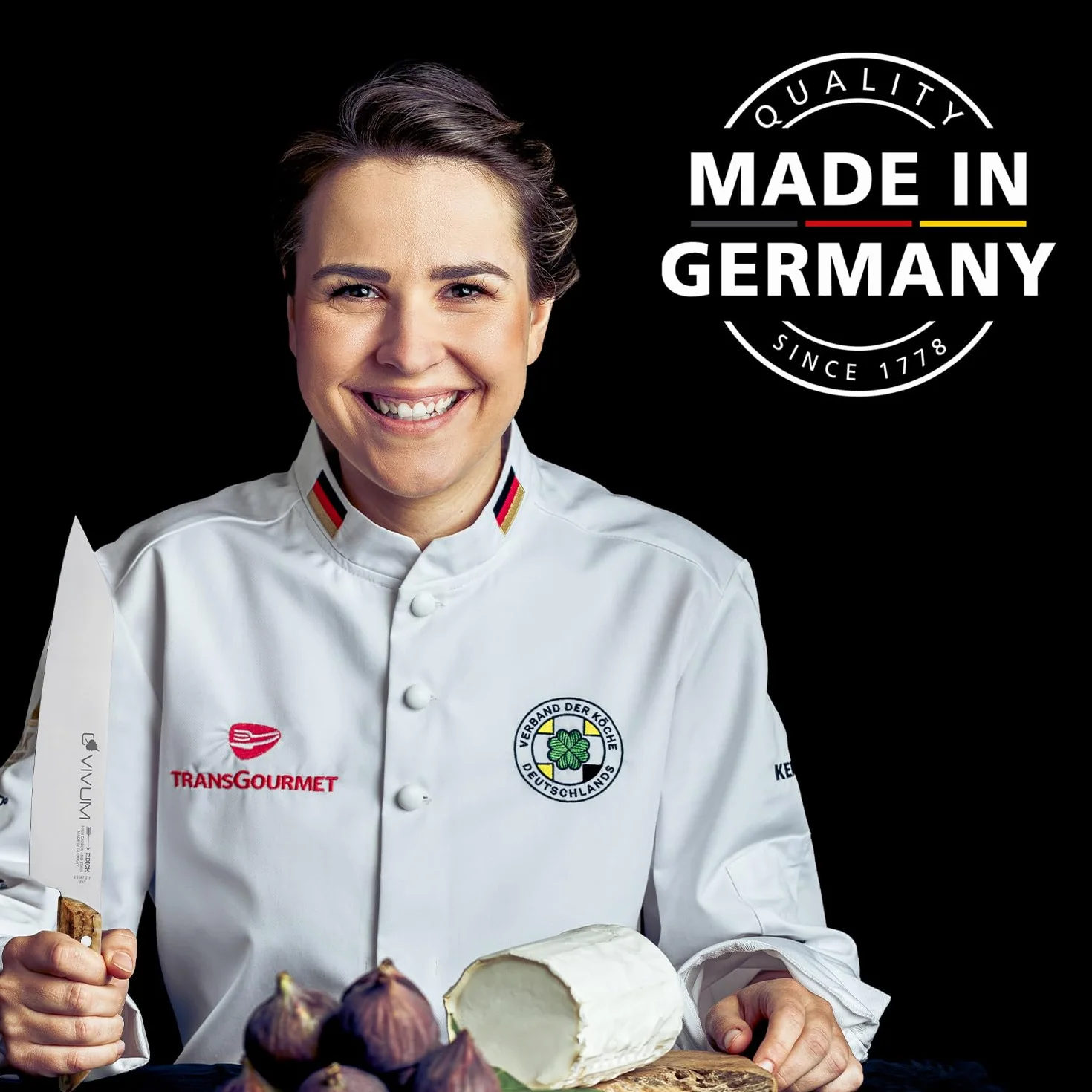 F.DICK Santoku VIVUM (con hoja de 18 cm, con filo biselado y mango de madera de abedul, 58 HRC, hoja delgada, cuchillo de cocina) 83642182KH