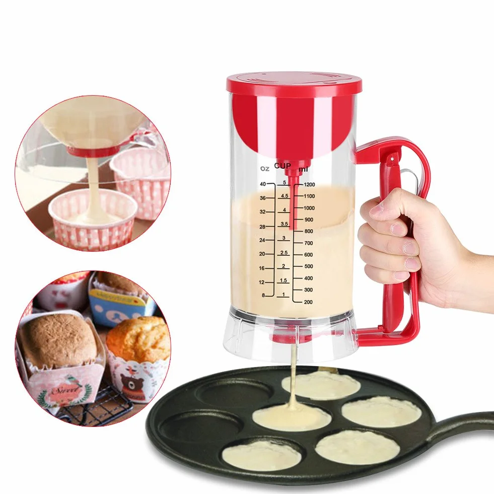 lyrlody Dispensador de Masa para Panqueques Eléctrico, Mezclador y Dosificador, 1200 ml, para Cupcakes, Magdalenas, Donas