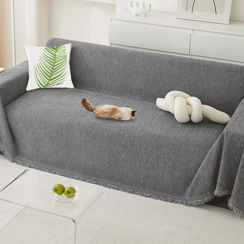 Manta para sofá de Chenilla con Flecos, Antideslizante, protección para Mascotas, Pelo de niños, Perros y Gatos, versátil, Decorativa para sofá para Familia (Gris Oscuro, 230X340cm)