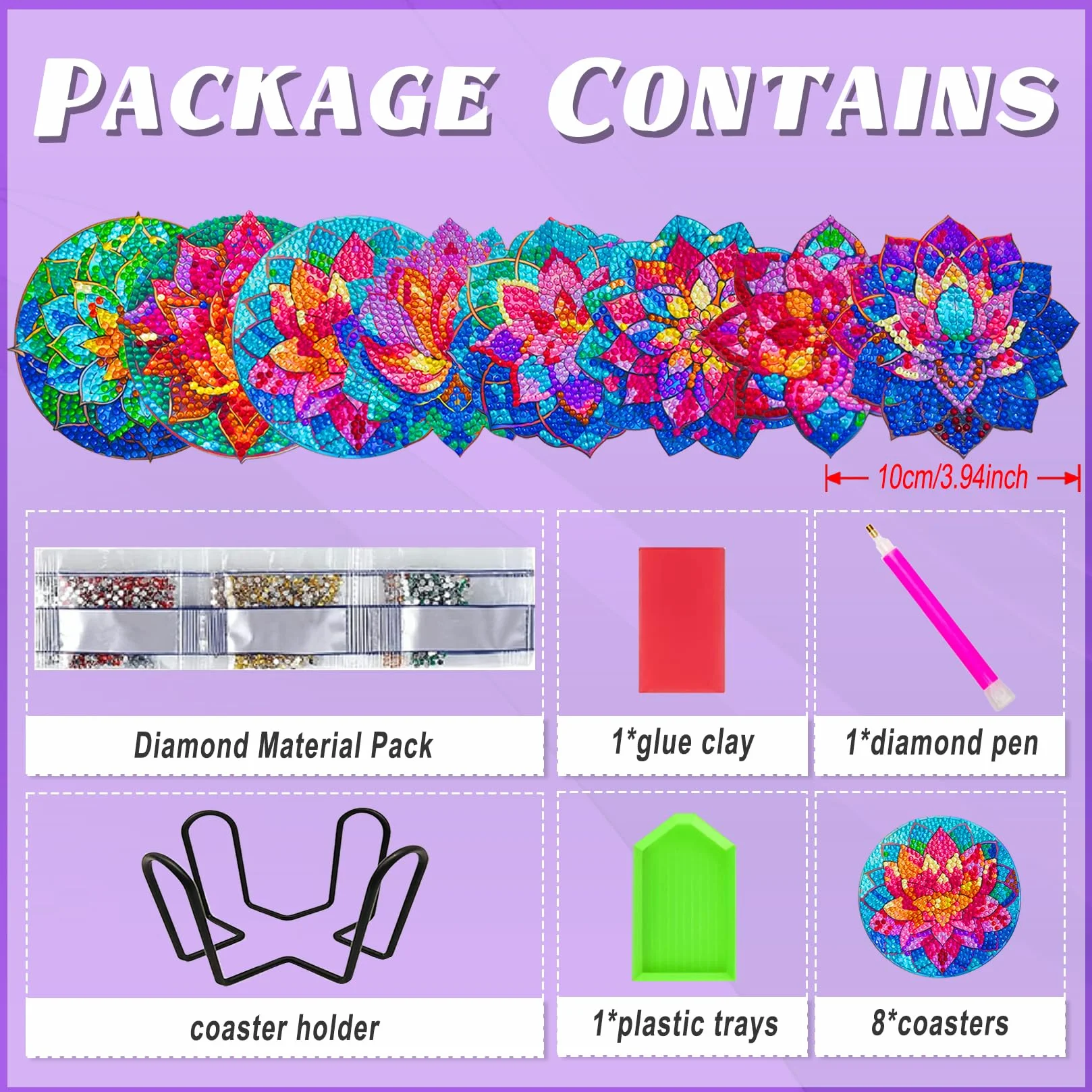Posavasos Diamond Painting 5D para Flores, Tazas, Copas Vino, Jarrones, Regalo San Valentín