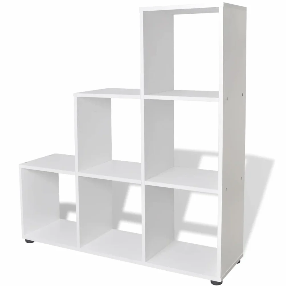 Estantería de 6 estantes para libros en forma de escalón, para salón, con revestimiento de melamina, 104 x 29 x 107 cm, color blanco