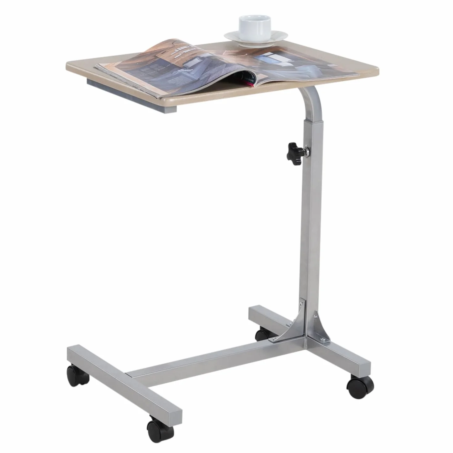 MEUBLE COSY Mesa Auxiliar para Ordenador Altura Ajustable Escritorio Laptop Móvil con 4 Ruedas Mesita de Noche para Cama y Sofá, Roble