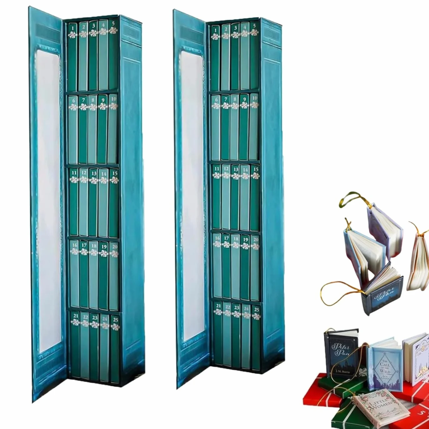 Mini calendario de Adviento con adorno de libro, calendario de cuenta regresiva de 25 libros, estantería pequeña en miniatura, decoración navideña para los amantes de los libros