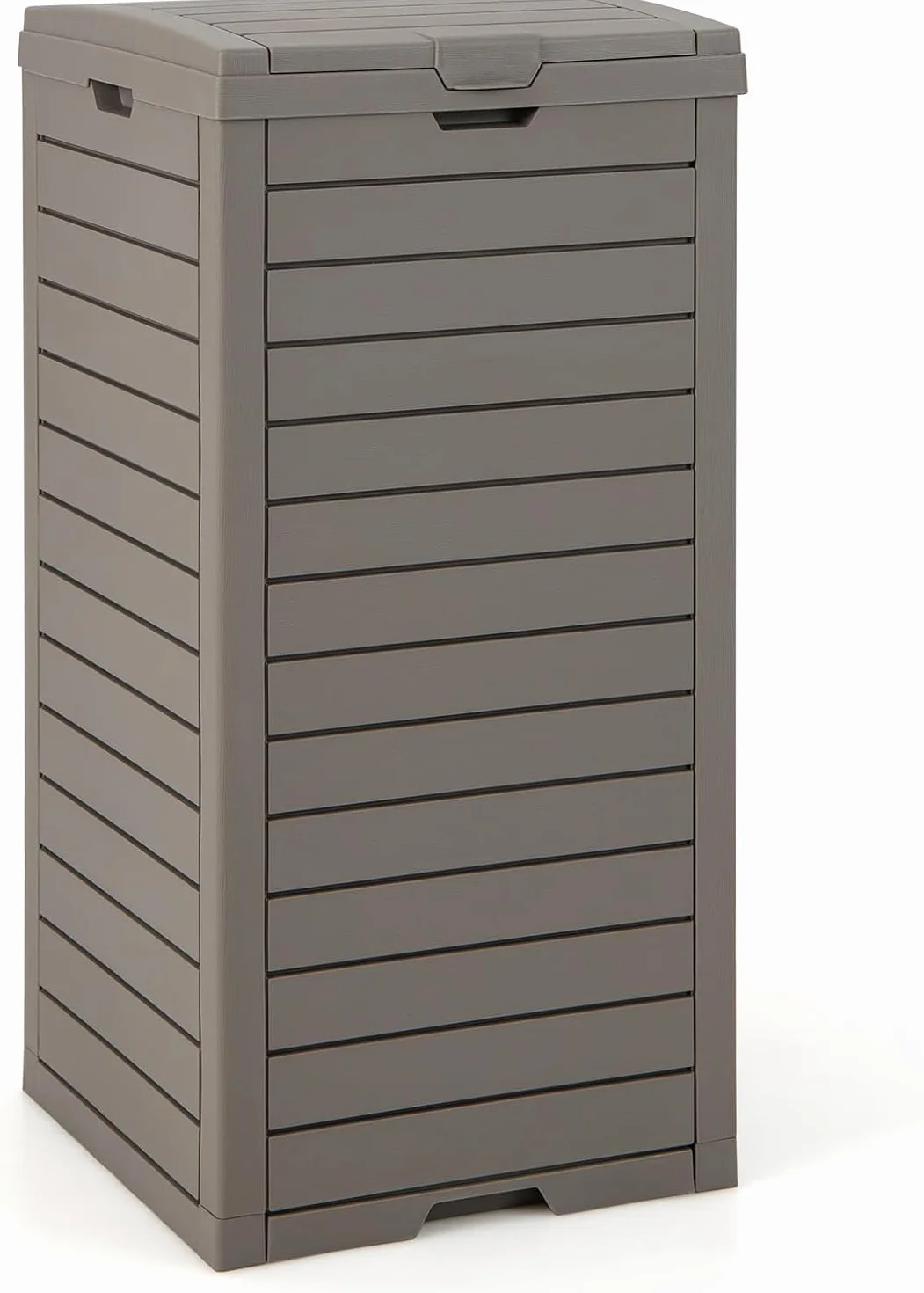 FANTASK Cubo de basura de 118 litros con tapa con bandeja extraíble y asa, cubo de basura para exterior, jardín, en marrón, resistente al agua para porche, patio trasero, terraza