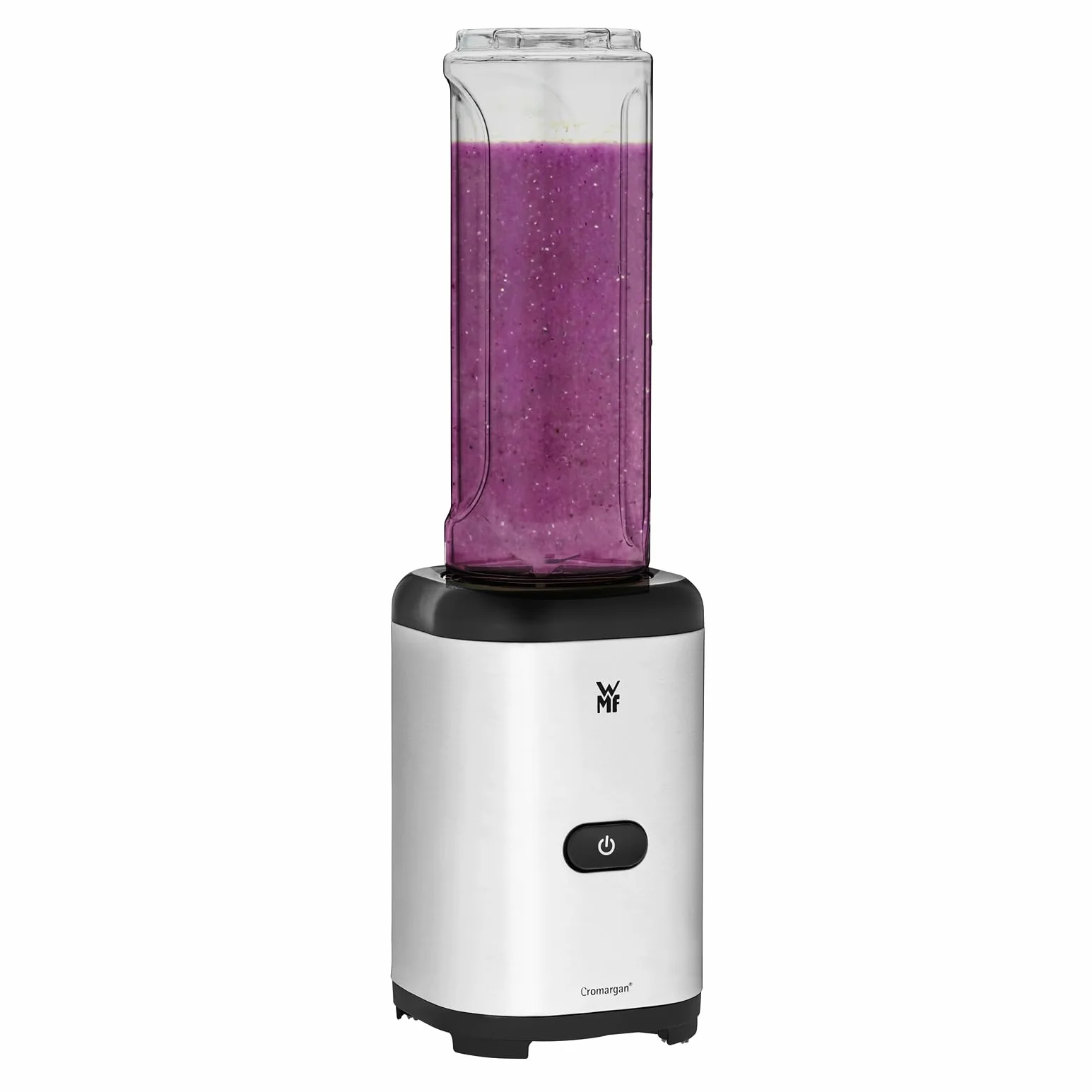 WMF Kult X - Batidora de Vaso Individual Mix & Go Mini, 300 W de 0.6 L de Capacidad y 4 Cuchillas Acero Inoxidable Cromargan, Exterior Acero Inoxidable de Cromargan, depósito de TRITAN libre de BPA