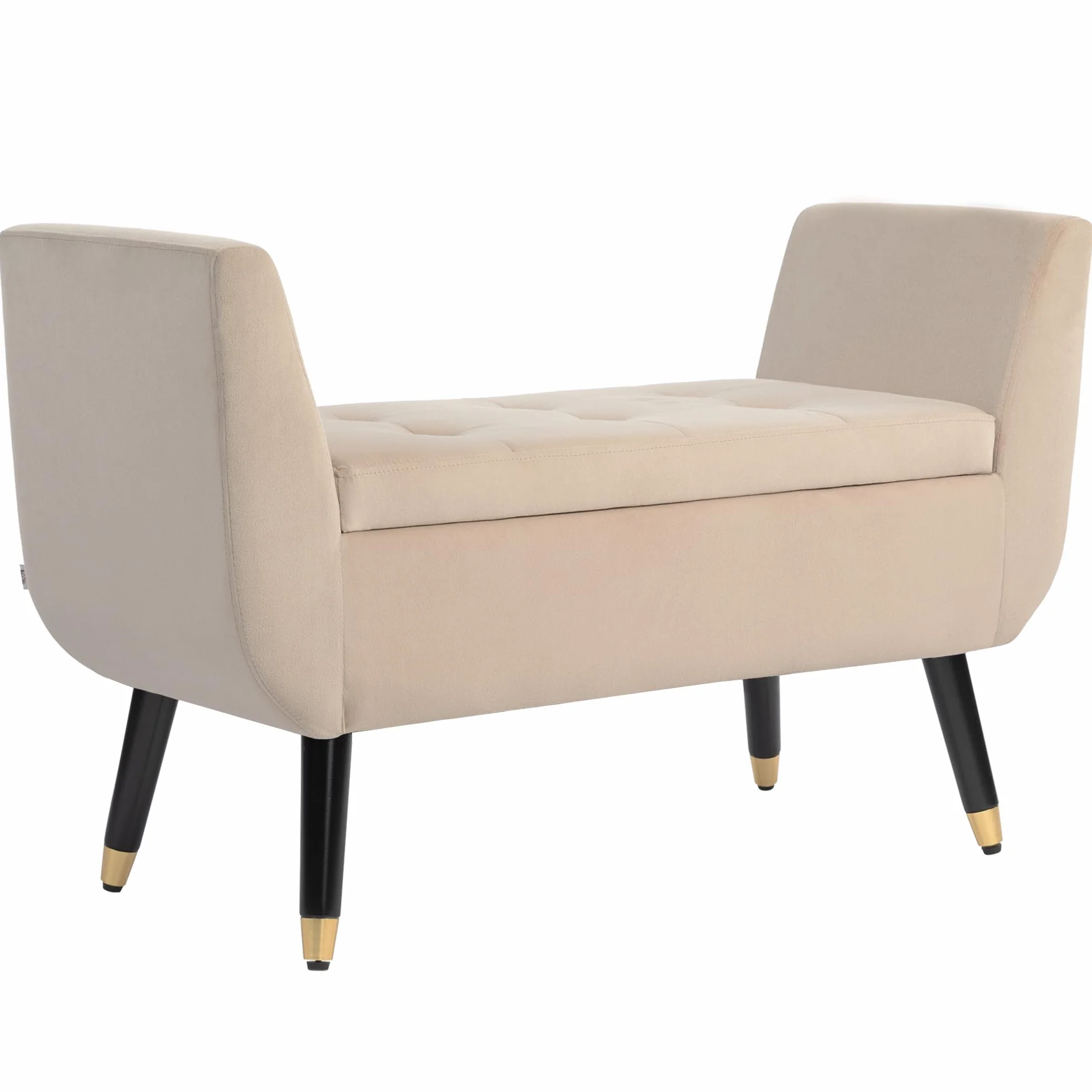 HOMCOM Banco con Espacio de Almacenamiento, reposabrazos tapizado con Aspecto de Terciopelo, baúl con Patas de Madera, Banco baúl para salón, Dormitorio, Pasillo, 107 x 42 x 65 cm, Color Beige
