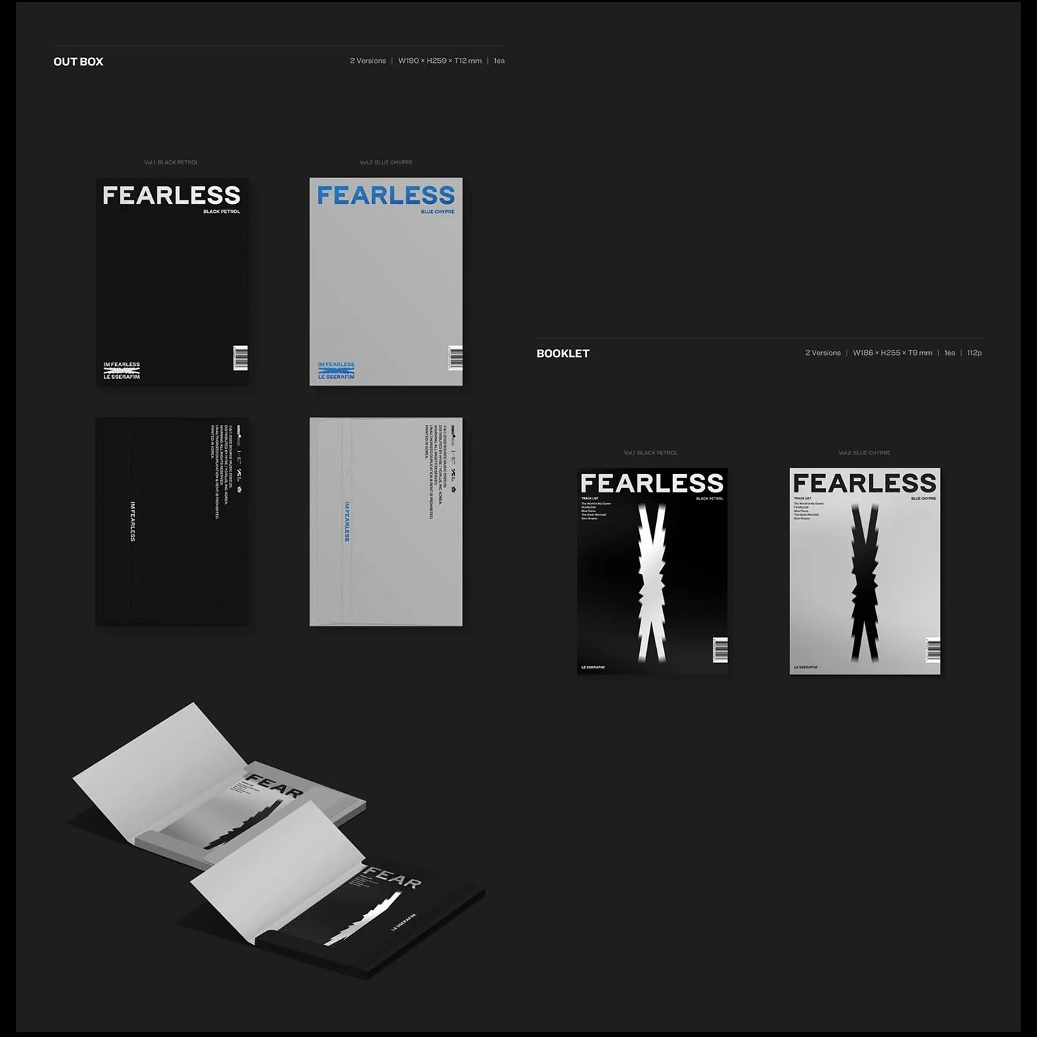 LE SSERAFIM - 1st Mini Album [FEARLESS] (VoL.2 BLUE CHYPRE ver.) Booklet + CD + Photocard + Postcard + Sticker + Transfer Paper + 2 Pin Button Badges + 4 Extra Photocards