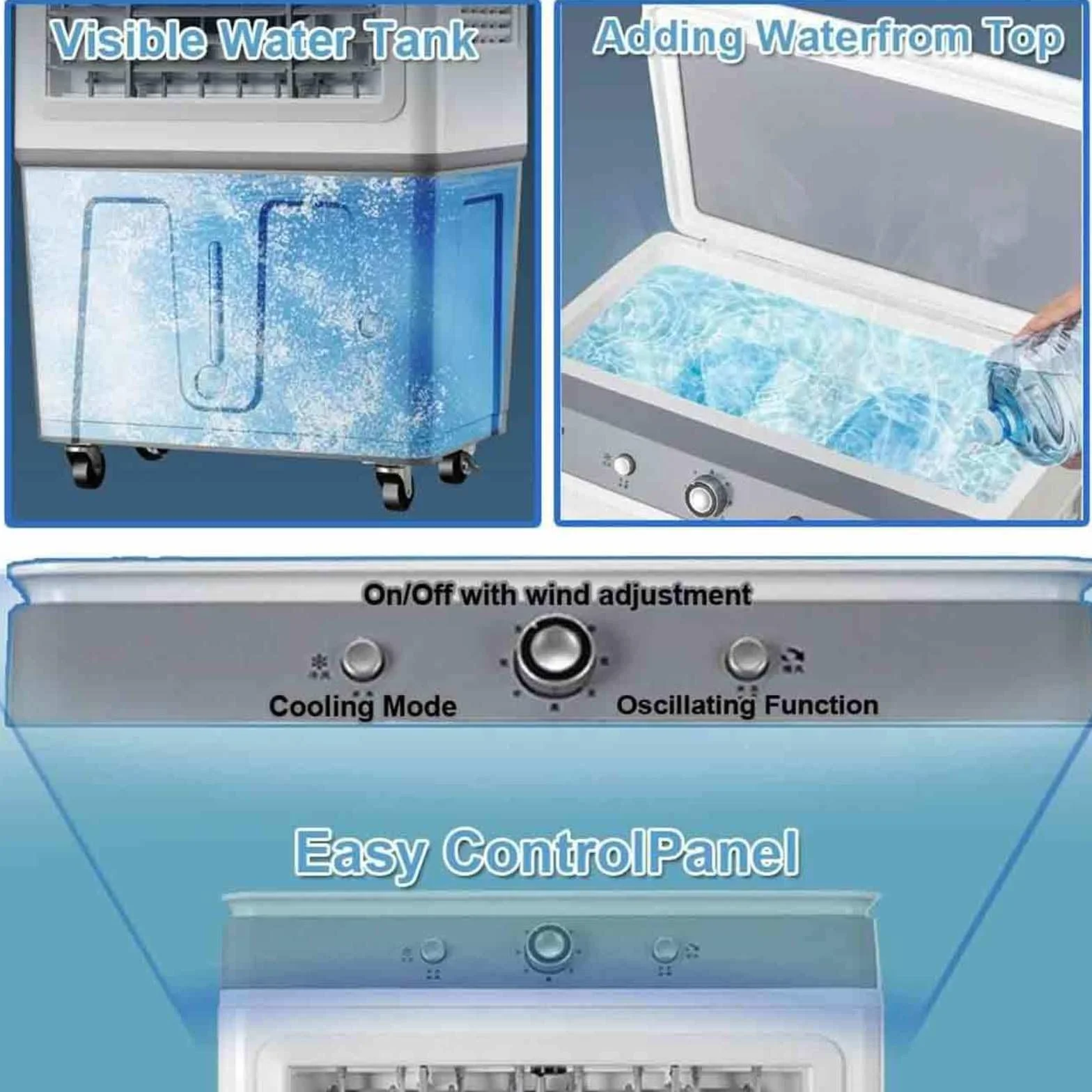 Climatizador Evaporativo Silencioso, 3 Velocidades,Tanque de 35L,3 en 1 Refrigerador De Aire Temporizador 7.5H,Oscilación Para El Hogar Y Oficinas Pequeñas