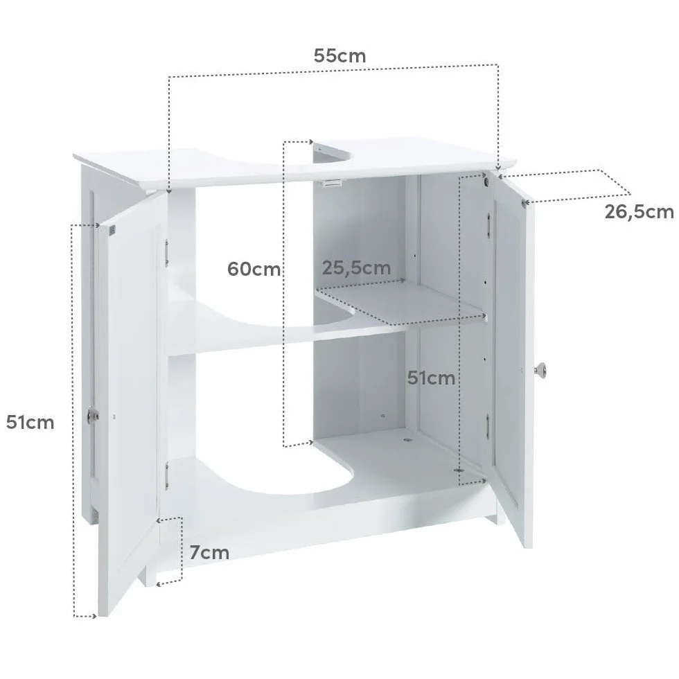 LOLAhome Mueble Bajo Lavabo pie de Madera Blanco, Mueble Baño de 60x30x60 cm
