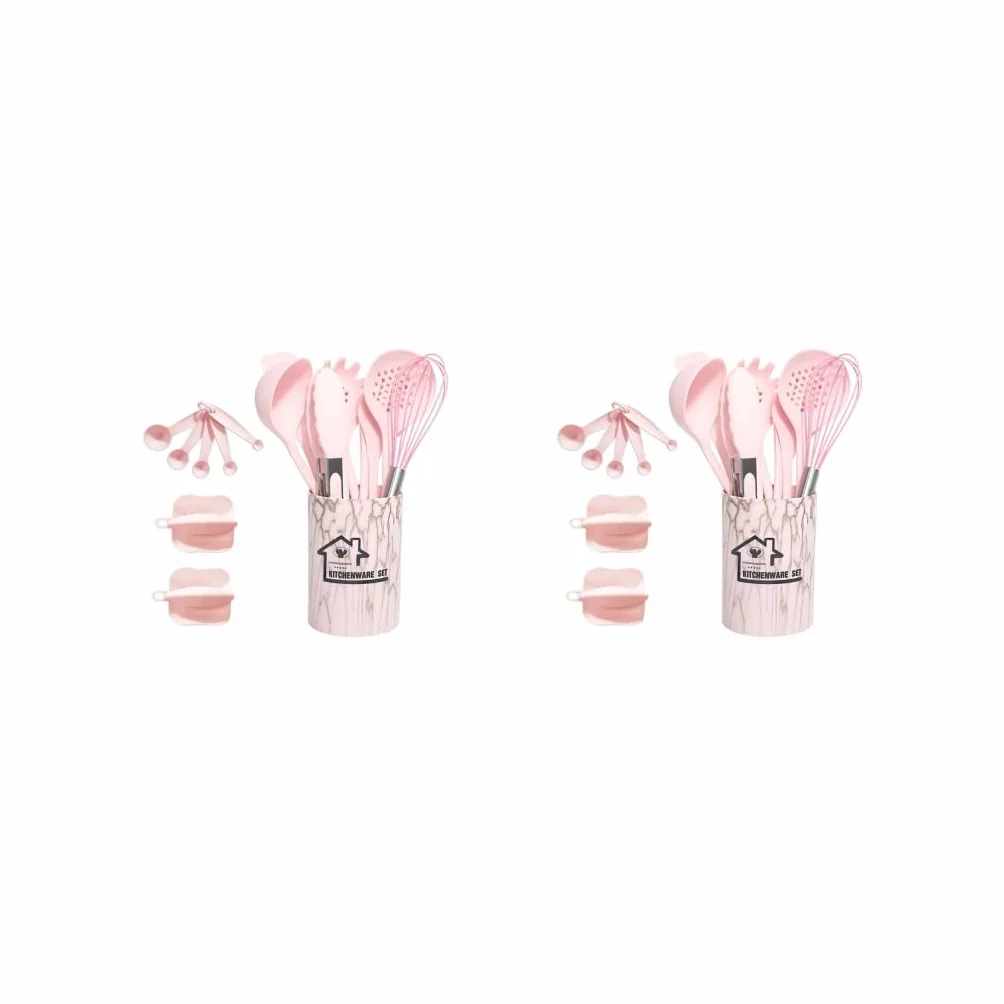 Juego de 2 utensilios de cocina de silicona antiadherentes para profesionales, principiantes, color rosa