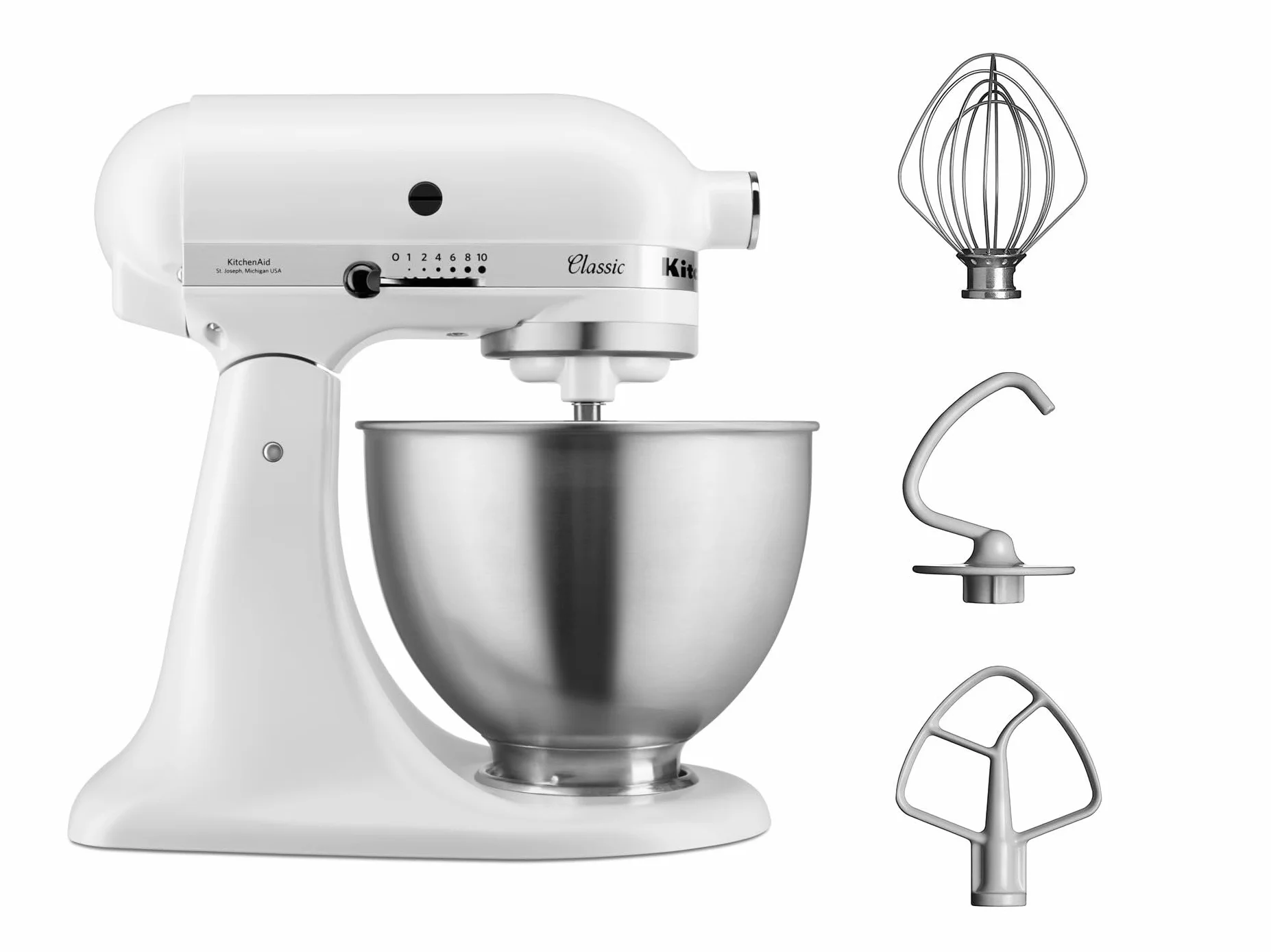 Kitchenaid 5K45SSEWH Serie Classic - Batidora amasadora multifunción, color blanco