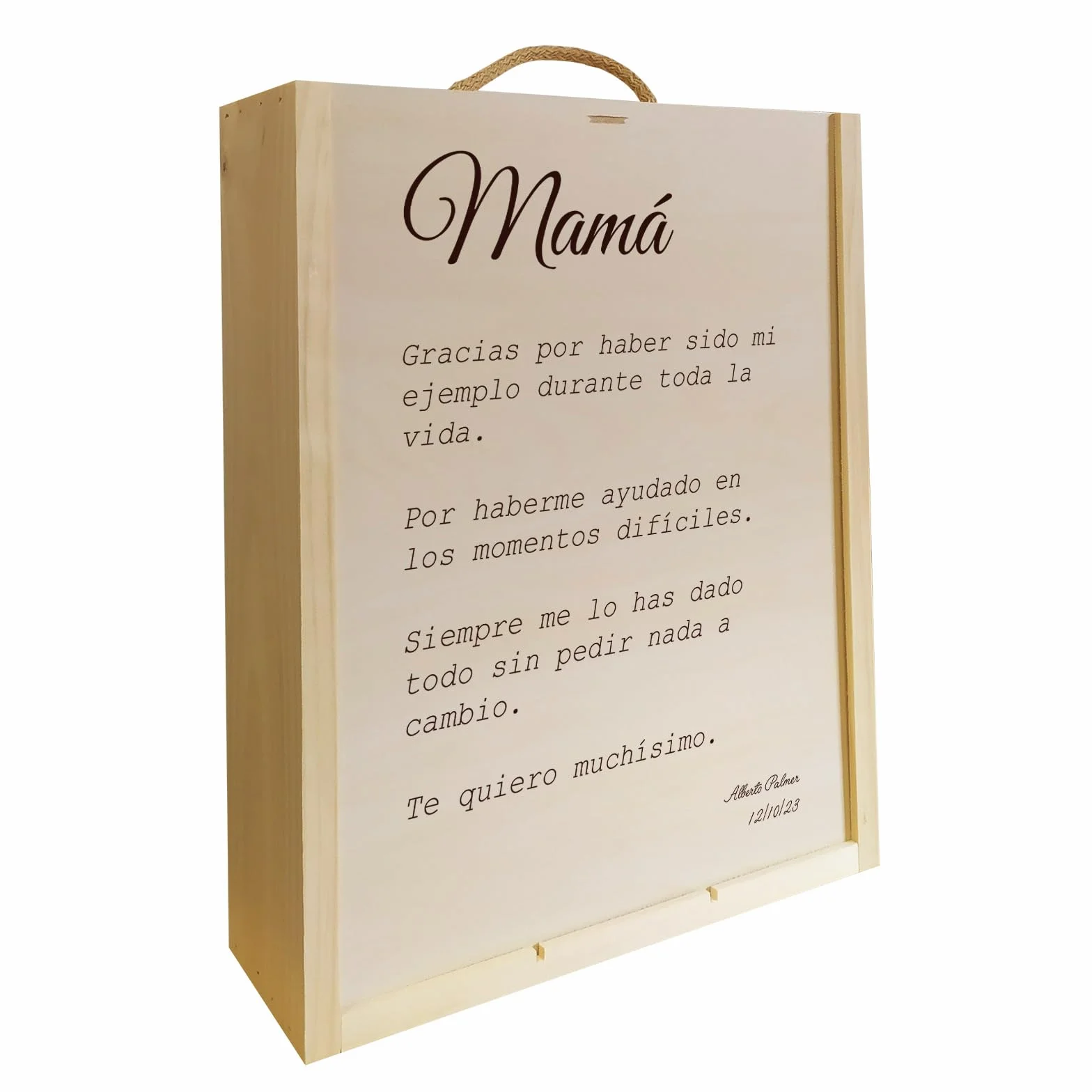 Adri - Caja de madera personalizada con botellas de vinos incluidas - Regalos personalizados originales para padres, madres, hermanos, abuelos (FRASE MAMA)