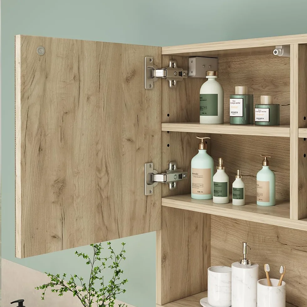 Vicco Armario con Espejo para baño Edge, Blanco, 54 x 55 cm con Puerta y Compartimentos Abiertos, para Almacenamiento en baño con Mecanismo Push-to-Open