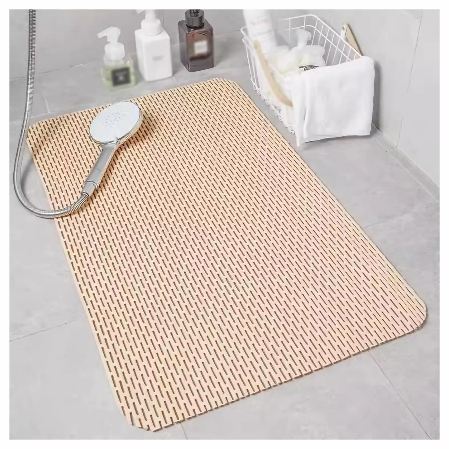Alfombrilla de baño, Alfombra De Ducha,Alfombra De Baño Antideslizante-Antimoho-Alfombrillas De Baño Antideslizantes,Alfombra De Bañera De Baño Alfombras De Ducha De Piso Alfombra De Baño De PVC(Beige