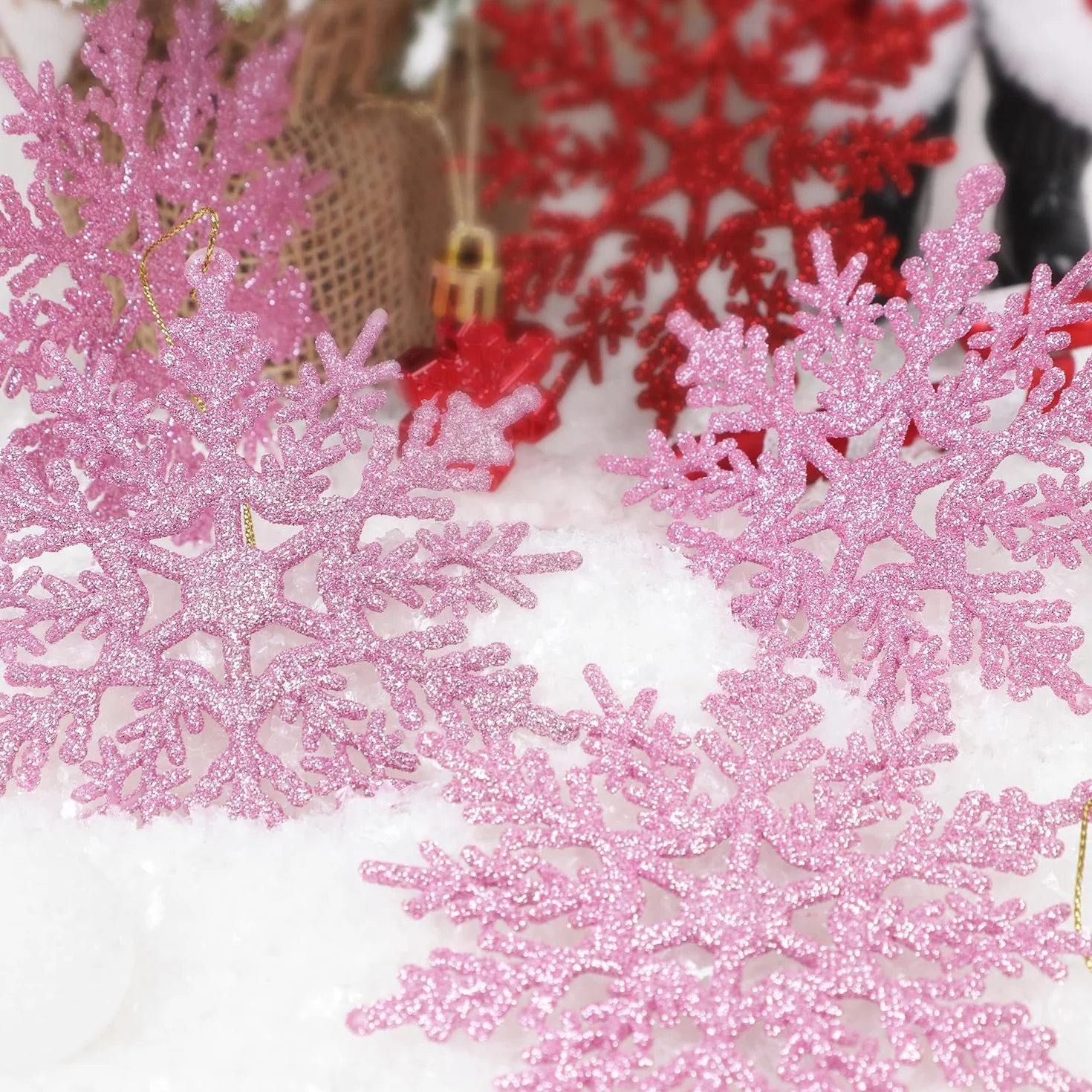 SULOLI 12 Piezas Decoración de Copos de Nieve con Purpurina Colgantes Navidad