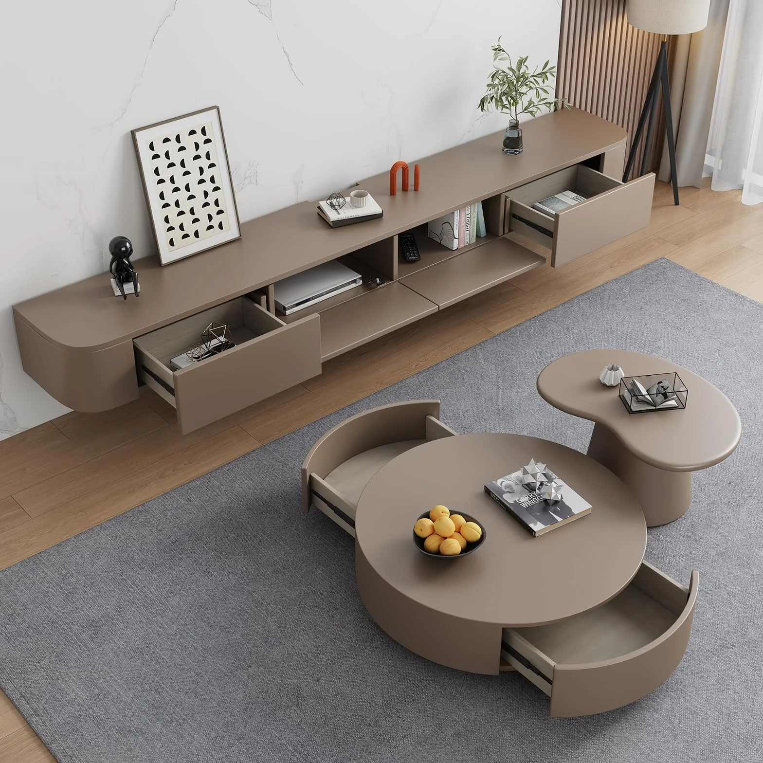 Soporte Flotante para TV, Estantes para TV Montados En La Pared con Puerta, Consola Multimedia para, Banco De Almacenamiento Grande para Debajo(Khaki,200CM/78.7")