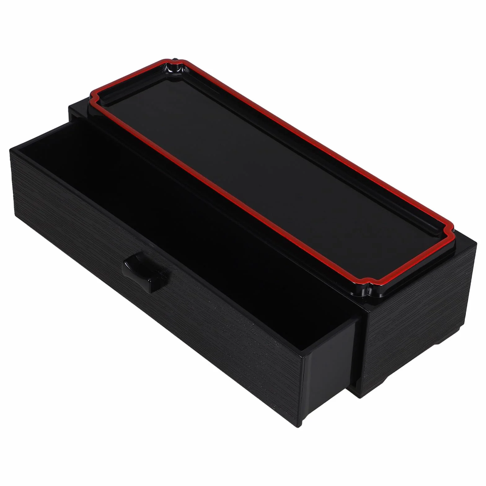 Caja de Almacenamiento de Palillos y Cubiertos Diseño Japonés, Madera Negra Vetas, Mecanismo Extraíble, 1 Pieza, Organizador para Cocina y Comedor, Porta Cubiertos Compacto