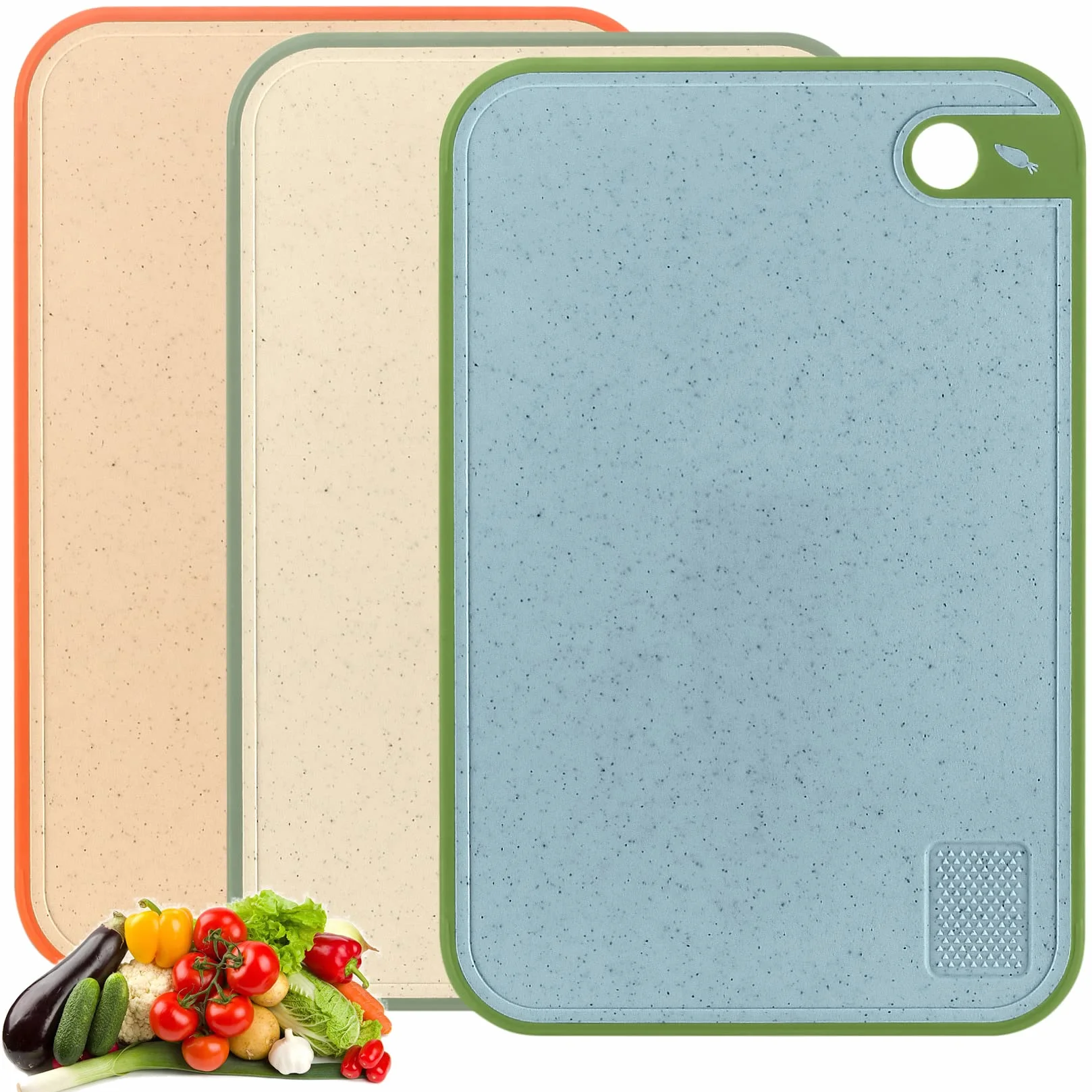 Tablas de cortar gruesas de plástico antideslizantes para cocina, grandes con agujeros para colgar