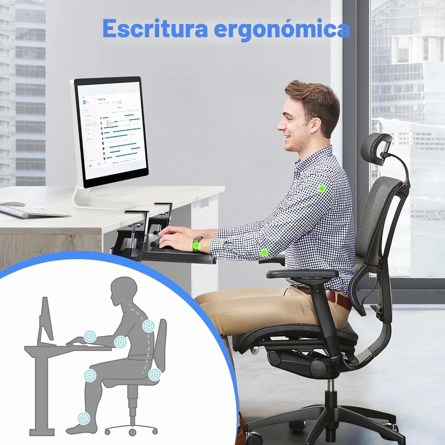 Bandeja para Teclado Debajo del Escritorio, 65.5 x 31.1 cm, Soporte Ergonómico con Abrazadera en C, Plataforma Extraíble y Deslizante