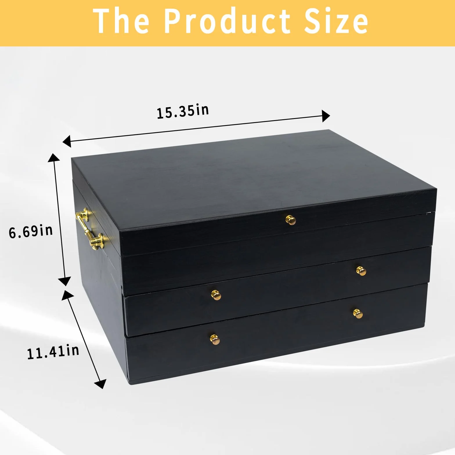 Caja de almacenamiento de cubiertos, caja de madera de 3 capas con cajón, funda para cubiertos con asa y forro de fieltro, organizador de cubiertos y utensilios de cocina de 15.4 x 11.4 pulgadas
