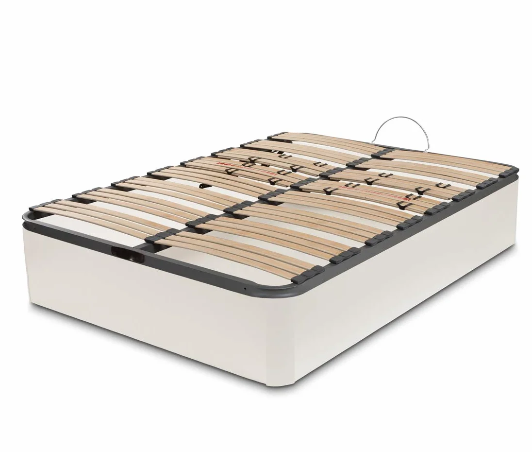 DORMIDAN - Canapé abatible Gran Capacidad Esquinas Redondeada en Madera Maciza, Tapa somier multiláminas con regulación Lumbar 105x190cm, Color Blanco
