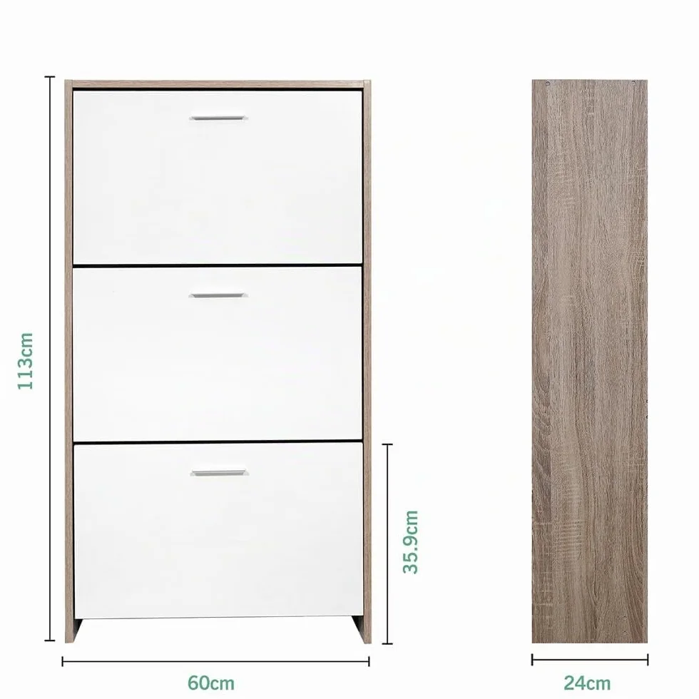 CASABEL, Mueble Zapatero de 18 Pares, Estantería de Gran Capacidad para vestíbulo o Pasillo, (Ancho) 60 x (Profundidad) 24 x (Alto) 113 cm, Madera Clara Blanca