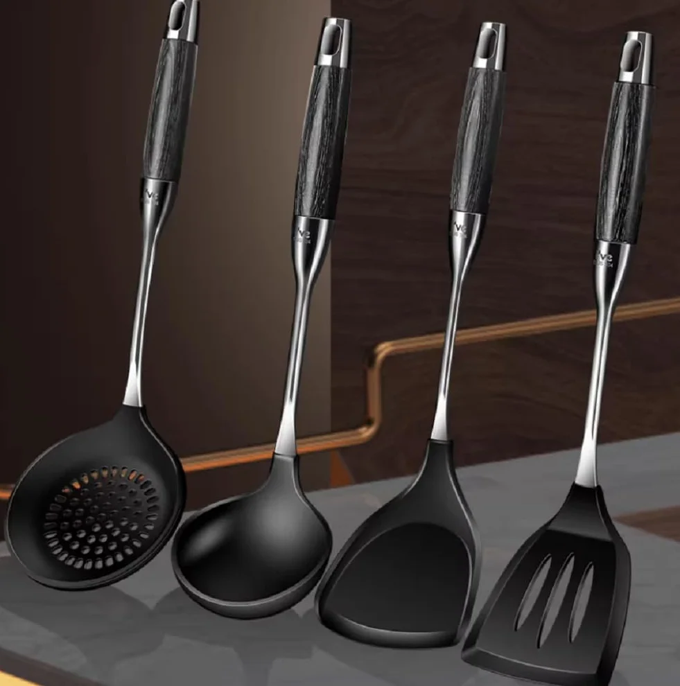 Juego de espátulas de silicona, resistentes al calor, sin BPA, cuchara ranurada y espátula para cocinar, apto para lavavajillas, paquete de 4