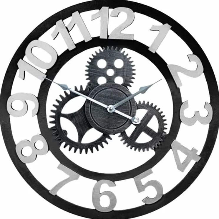 Habiba Regalo Reloj de Pared Retro, Reloj de Pared de Estilo Industrial silencioso Gear para Tienda, Sala de Estar, Dormitorio, Oficina, Decoraciones Hermosas y Elegantes para el hogar Reloj de Pared
