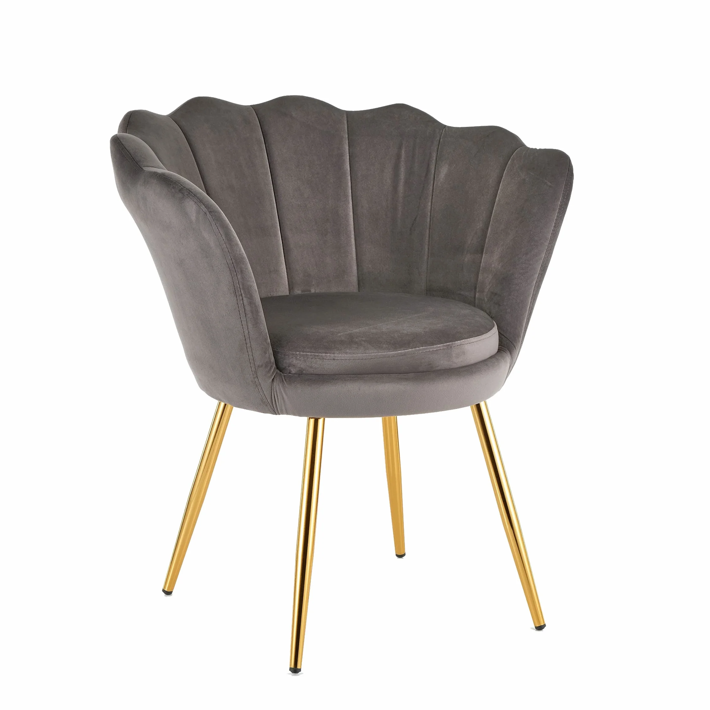 Baroni Home Sillón de Terciopelo en Forma de Concha con Patas Doradas Brillantes, Silla para Salón, Comedor, Dormitorio, 69x71x84 cm, Gris
