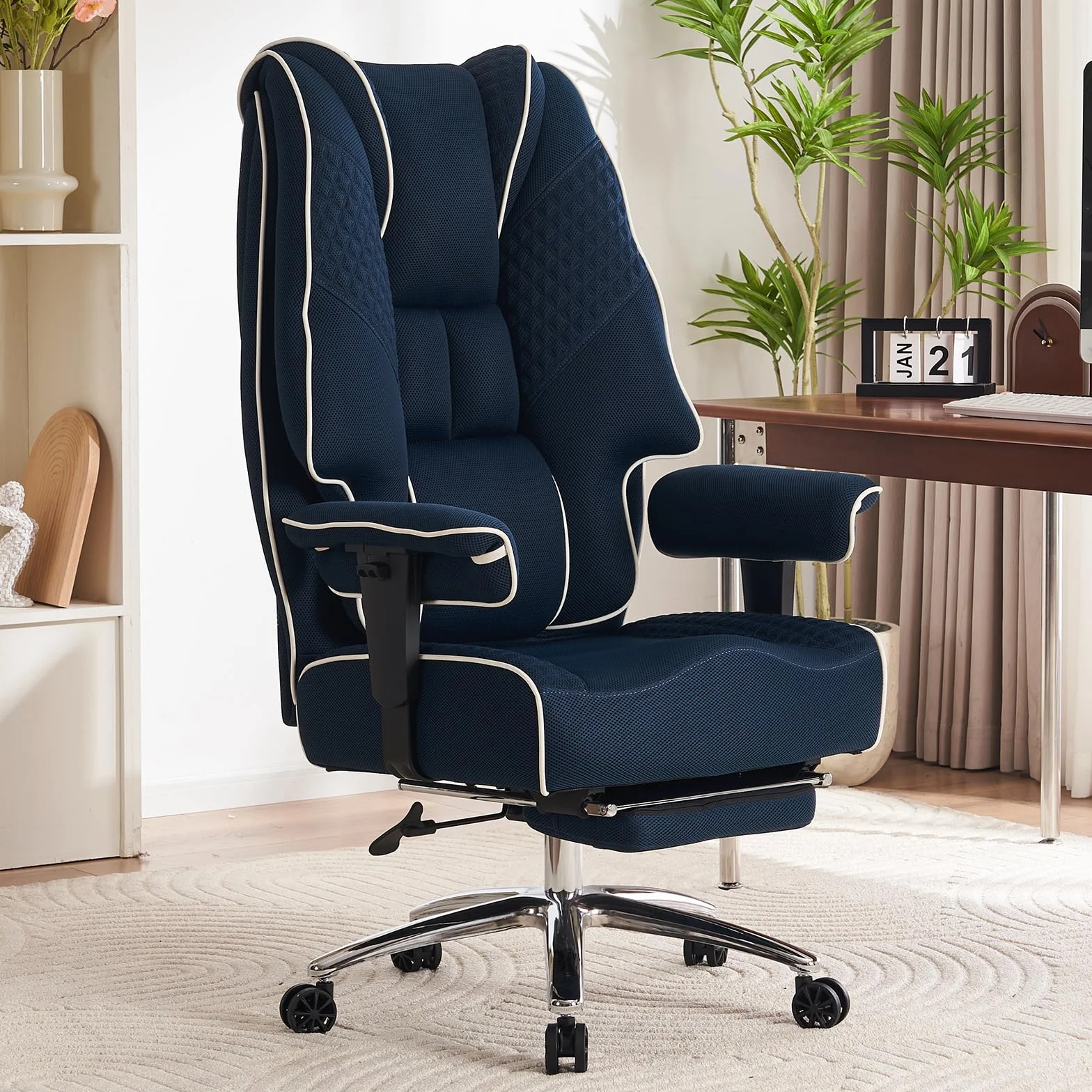 EXCEBET Silla de oficina ergonómica de malla con reposapiés, silla de escritorio giratoria ejecutiva de respaldo alto con reposabrazos ajustables, respaldo transpirable, para el hogar y la oficina