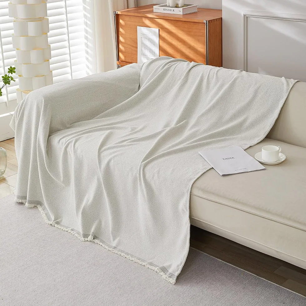 Highdi Funda de Sofá de Chenilla Manta Cubre Sofa Grande para 1 2 3 4 Plazas, Color sólido Mantas Cómoda Cubrecama Protector Sofa Universal para Gatos y Perros Arañazo (180x460cm,Crema)