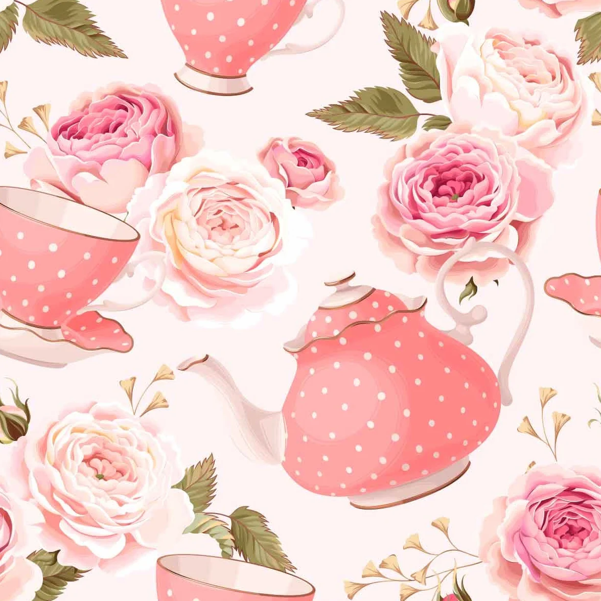 Tela floral de The Yard, tela romántica de tapicería de tazas de té de rosas para sillas, estilo vintage con estampado de té de tarde, tela decorativa impermeable al aire libre, 5 yardas (L460 x 150