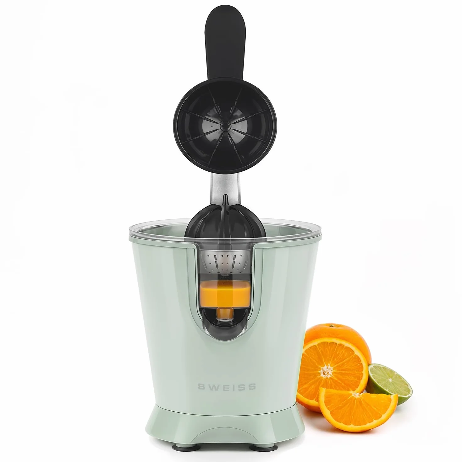 SWEISS - Exprimidor eléctrico profesional ZEST7, boquilla antigoteo, apto para lavavajillas, aparato silencioso, brazo articulado potente 160 W, verde