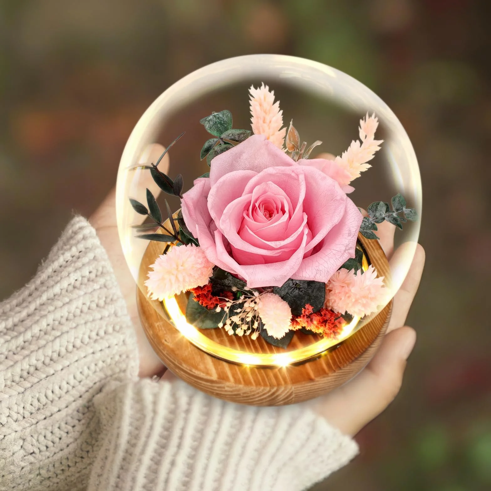 Regalo Flor Regalos de flores preservadas para mujeres, rosas preservadas rosas en cúpula de cristal, arreglos florales de rosas reales, flores para siempre para mamá, regalos de cumpleaños para