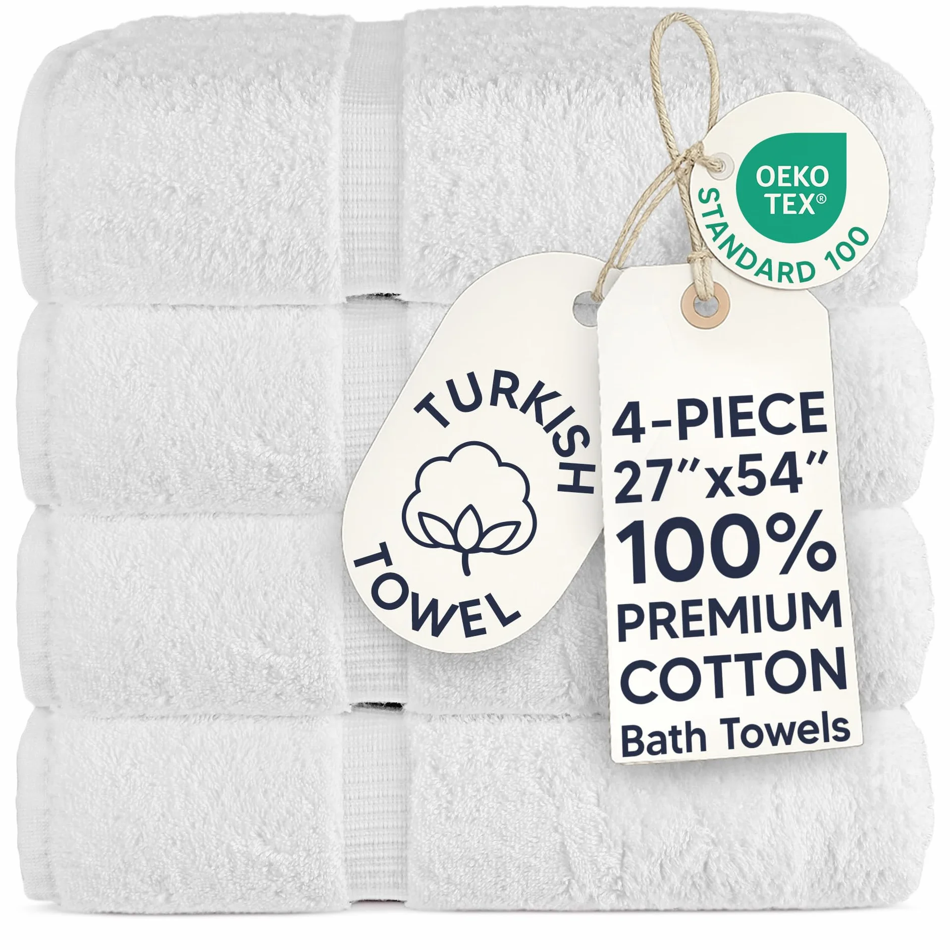 Chakir Turkish Linens Toalla de baño de Lujo para Hotel y SPA, 100% algodón Turco auténtico, 27 x 54 Pulgadas, Juego de 4, Color Blanco