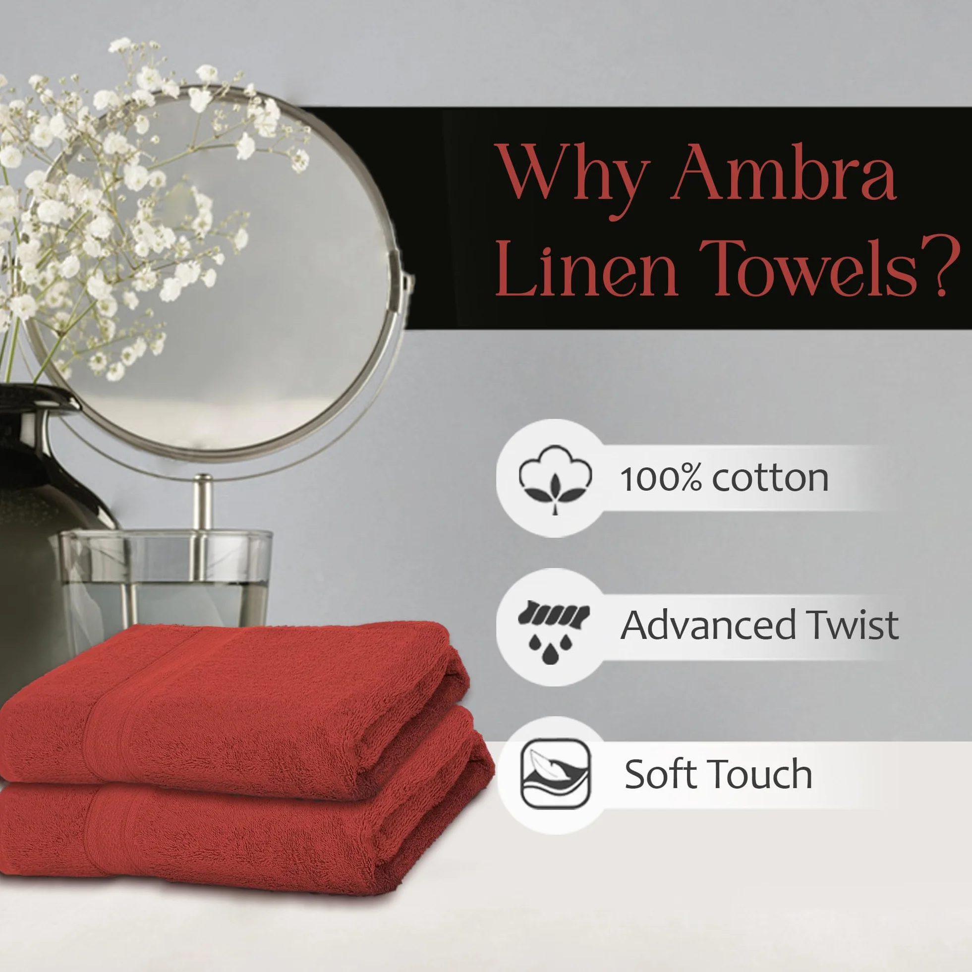 Juego de toallas altamente absorbentes de 500 g/m², 100% algodón, suave y afelpado, uso en todas las estaciones, grande, uso diario, duraderas (2 toallas de baño, óxido)