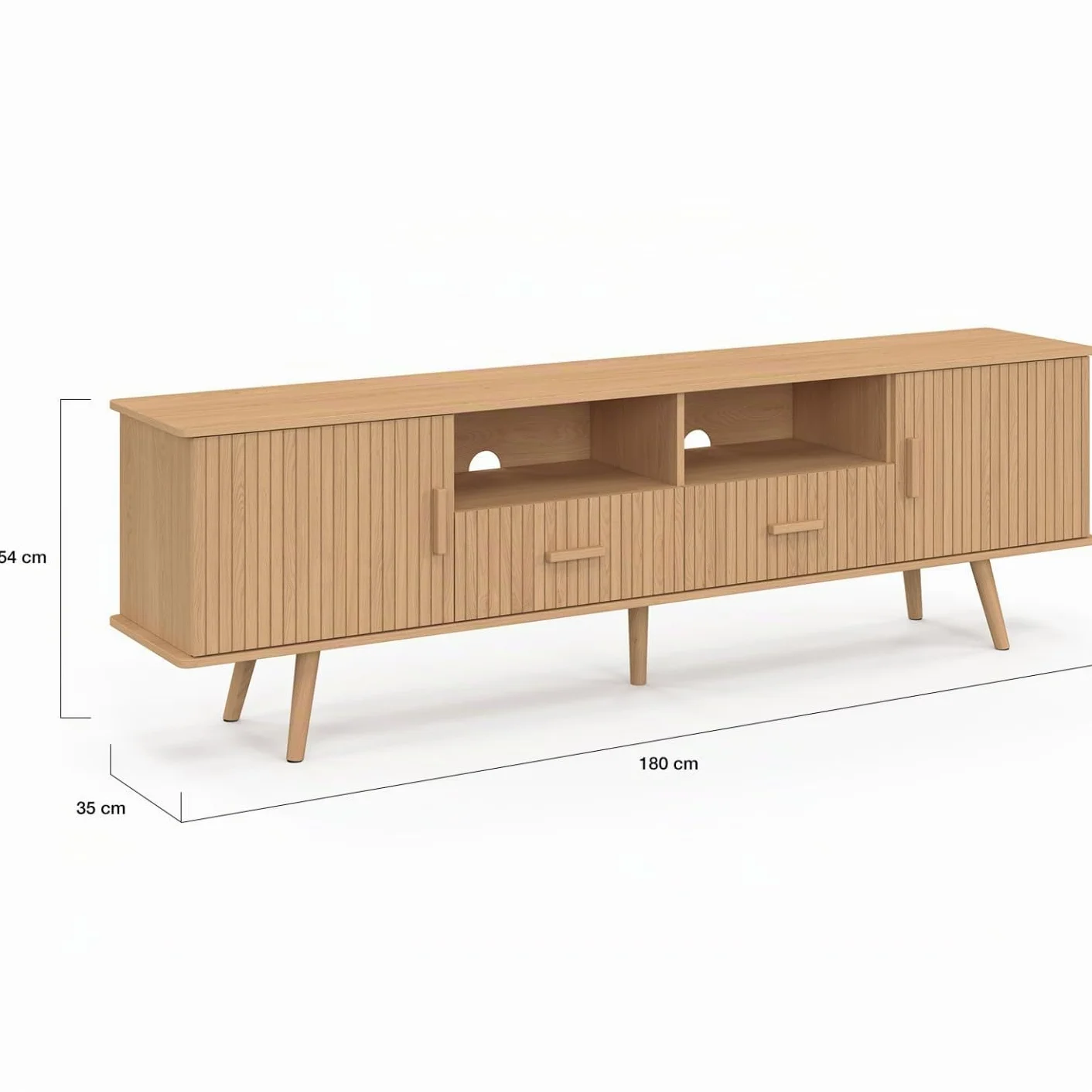 IDMarket - Mueble para TV de 180 cm Juliette con 2 puertas y 2 cajones, con tiras de madera en color roble
