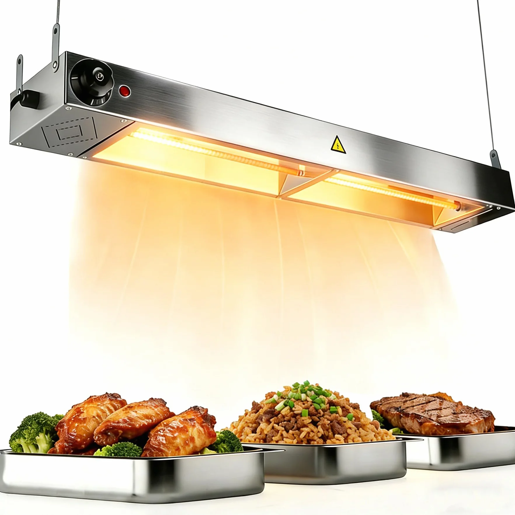 Lámpara de Calor de Alimentos Suspensión, Lámpara de Calentamiento Infrarrojo de Acero Inoxidable, Calentadores de Alimentos Comerciales para Cocina y Buffets, Temperatura Ajustable (1PC, 60cm)