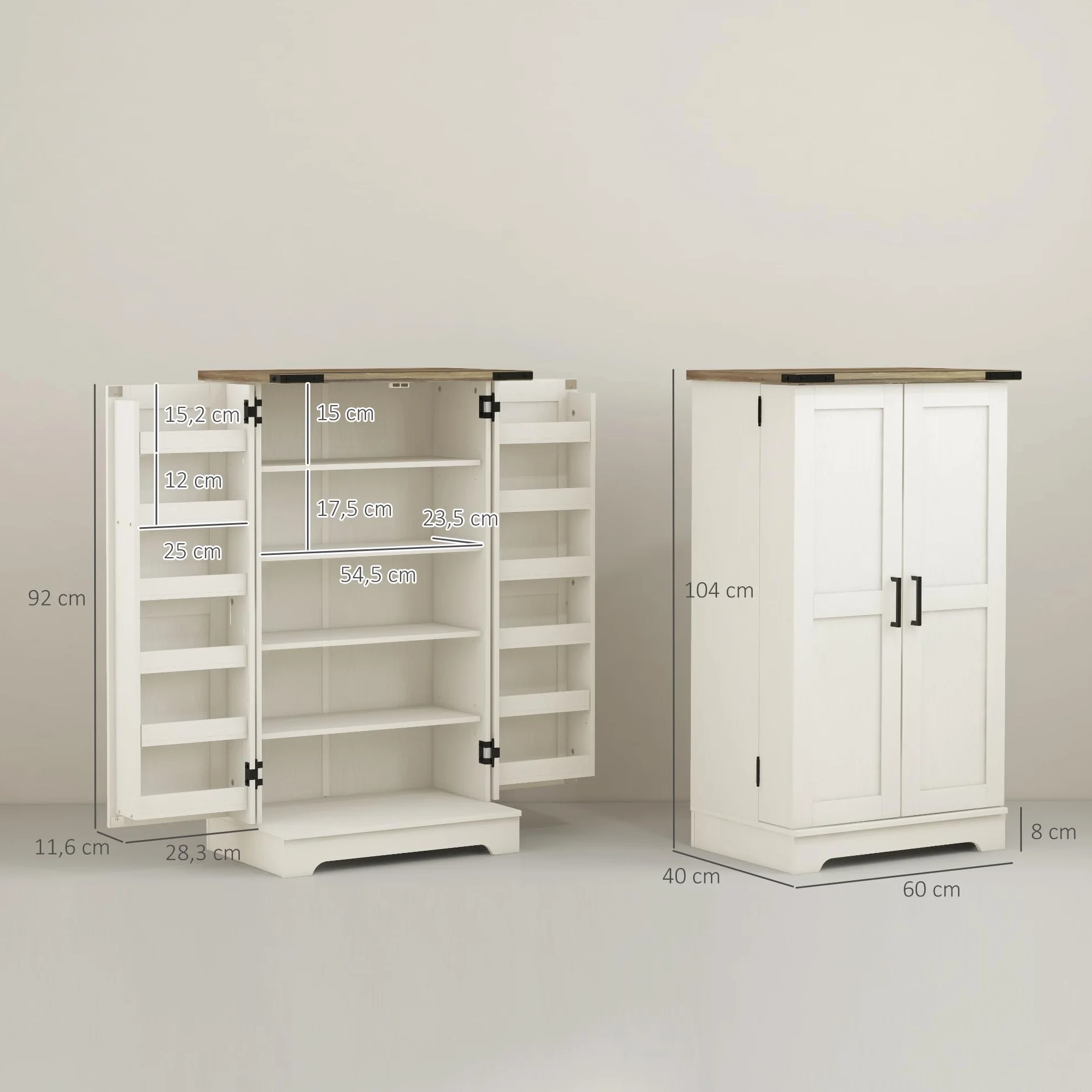 HOMCOM Armario Despensa Cocina Armario de Cocina con 2 Puertas y 16 Estantes Alacena Rústica con Estante Ajustable para Comedor Salón 60x40x104 cm Crema