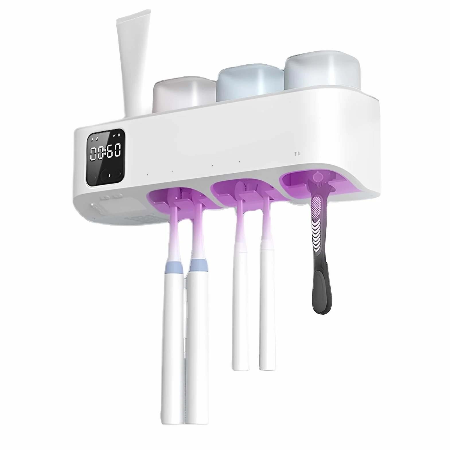 Goshyda Soportes para Cepillos de Dientes para Baño, Desinfectante Inteligente para Cepillos de Dientes y Soporte con Ventilador Integrado de Secado Rápido, Montado en la Pared con 3