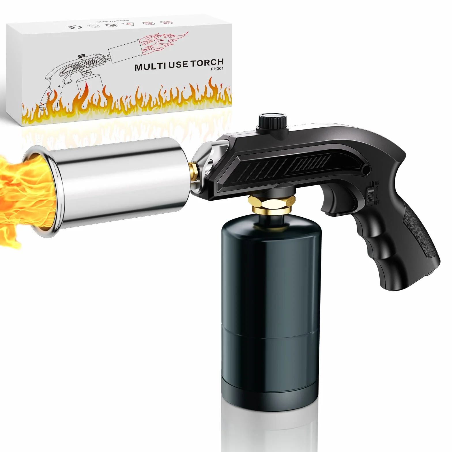Linterna de propano, linterna de cocina, encendedor, bloqueo de seguridad y lanzallamas ajustable, cabezal de antorcha de cocina para parrilla, Sous Vide, barbacoa (tanque no incluido) (negro)