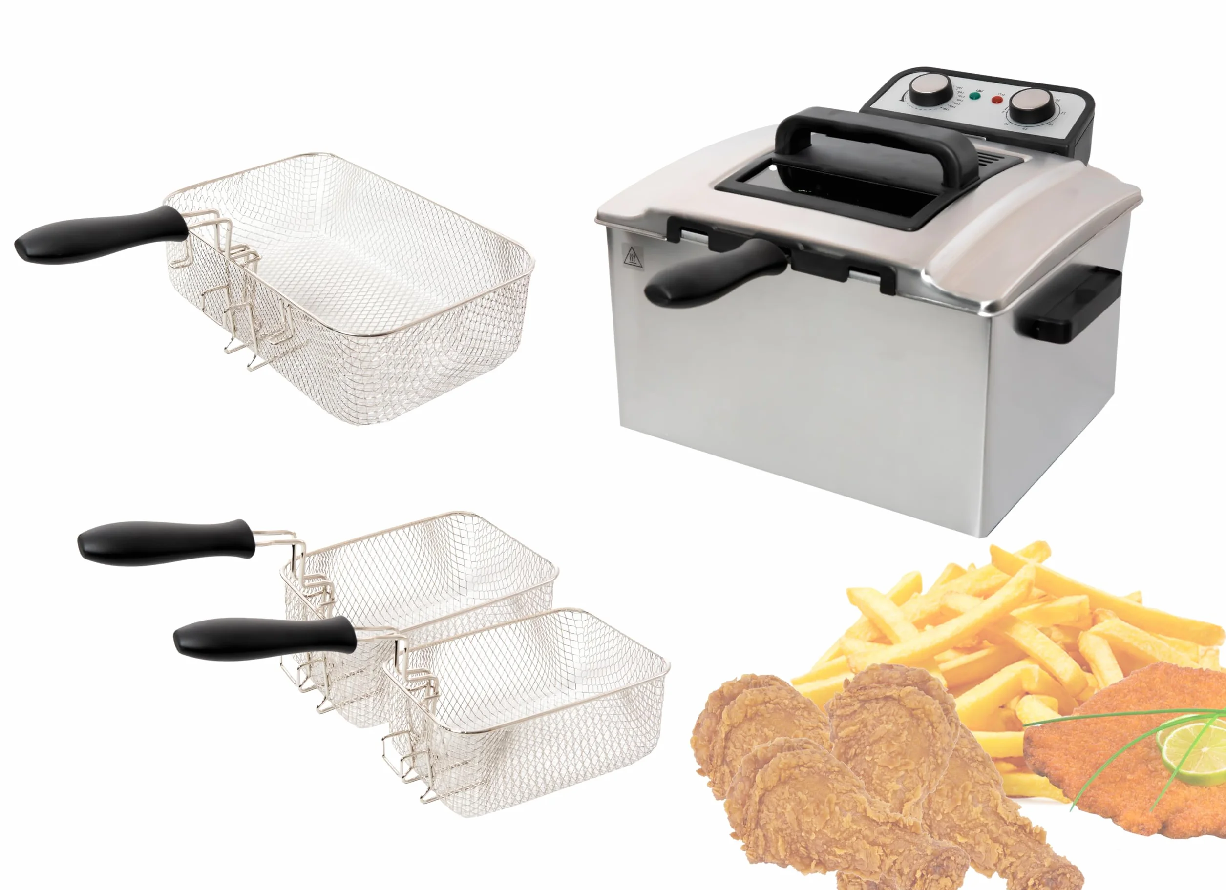 FREIDORA ELECTRICA 5L 3000W PROFESIONAL 3 CESTAS INCLUIDAS TERMOSTATO DE TEMPERATURA DESMONTABLE ACERO INOXIDABLE