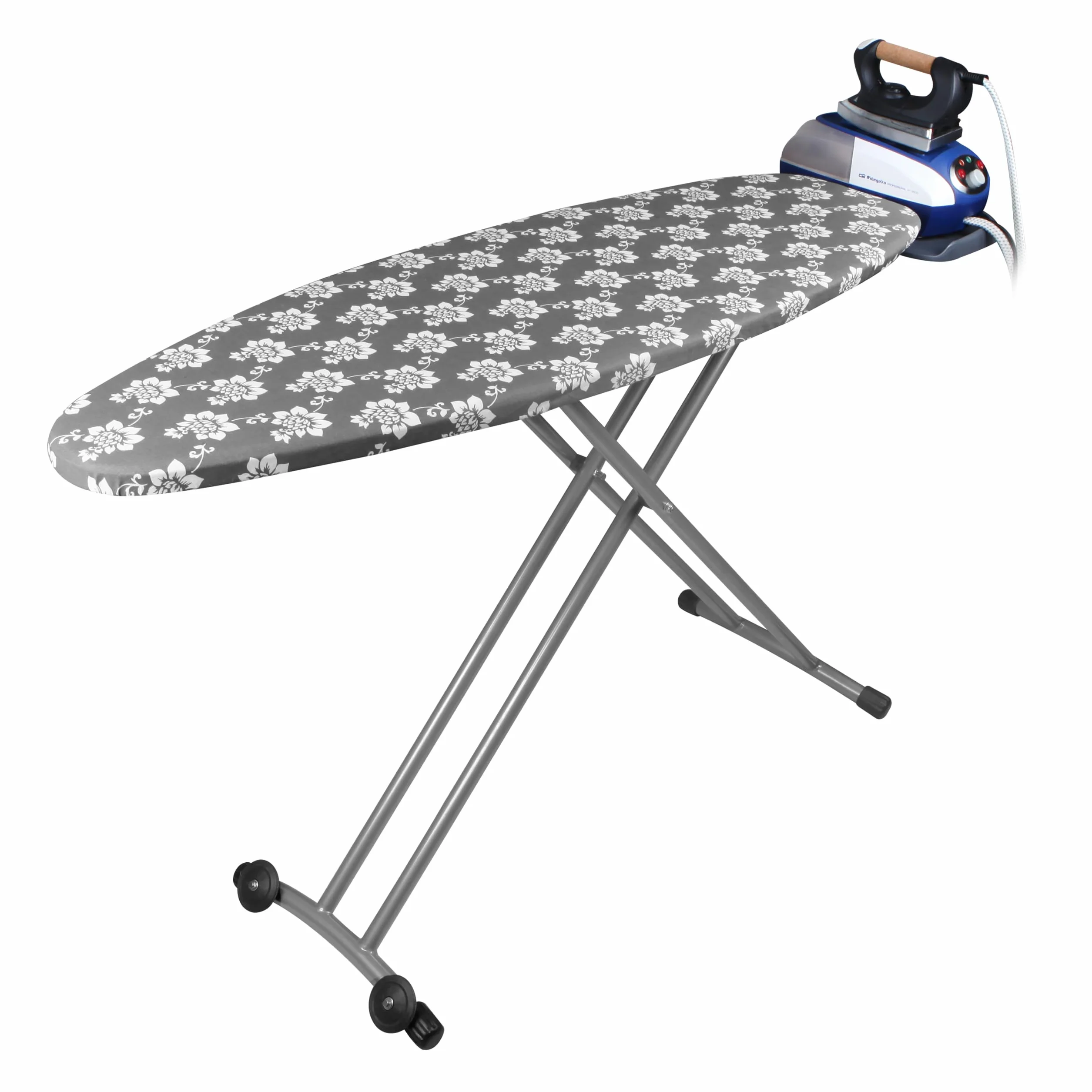 Orbegozo TP 6500 - Tabla de planchar plegable, altura regulable hasta 93 cm, funda 100% algodón, toma de corriente eléctrica, soporte para centros de planchado, Negro
