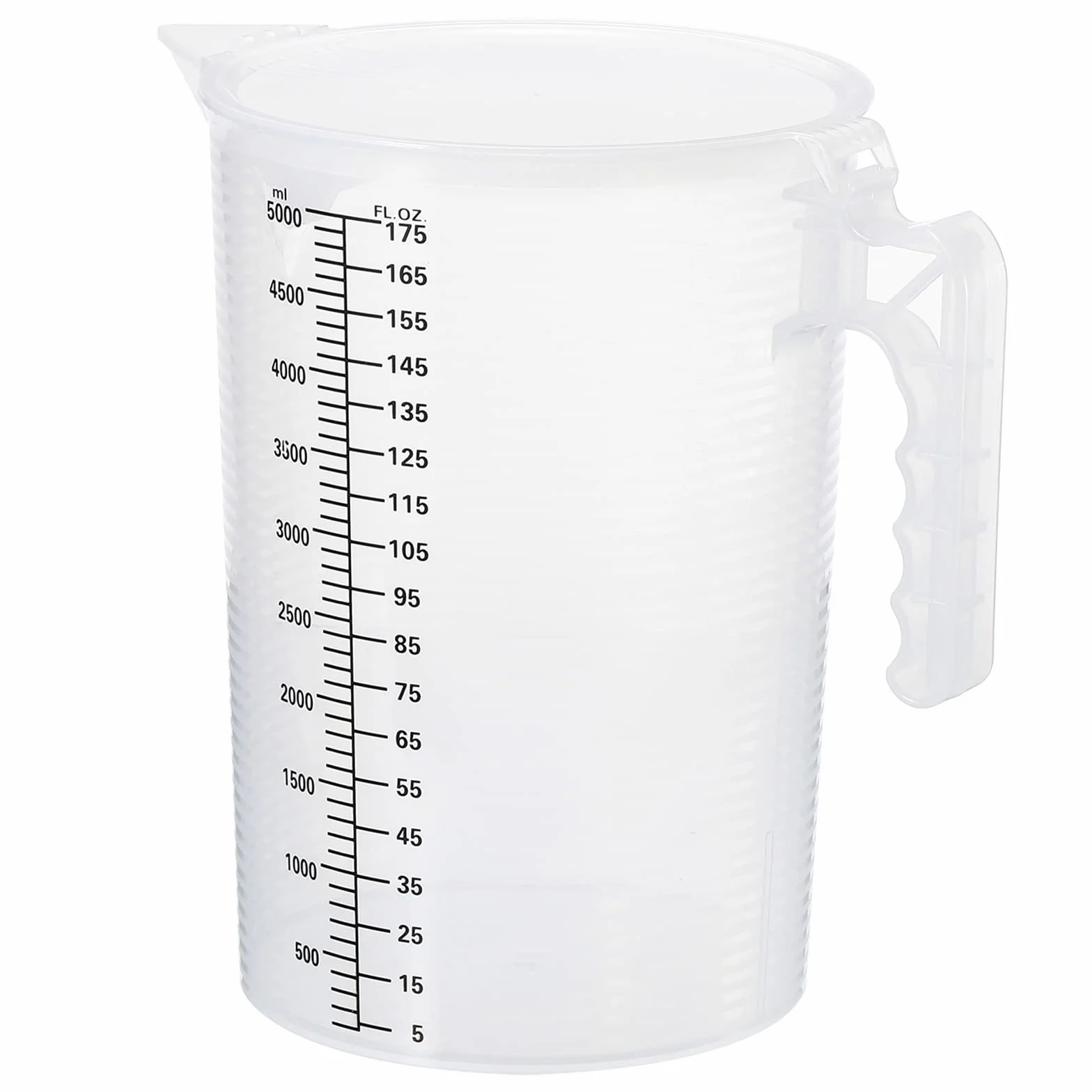 PATIKIL Vaso graduado, taza medidora de líquido de plástico PP de 5000 ml, graduaciones negras con tapa de mango y boquilla para laboratorio, cocina, hogar