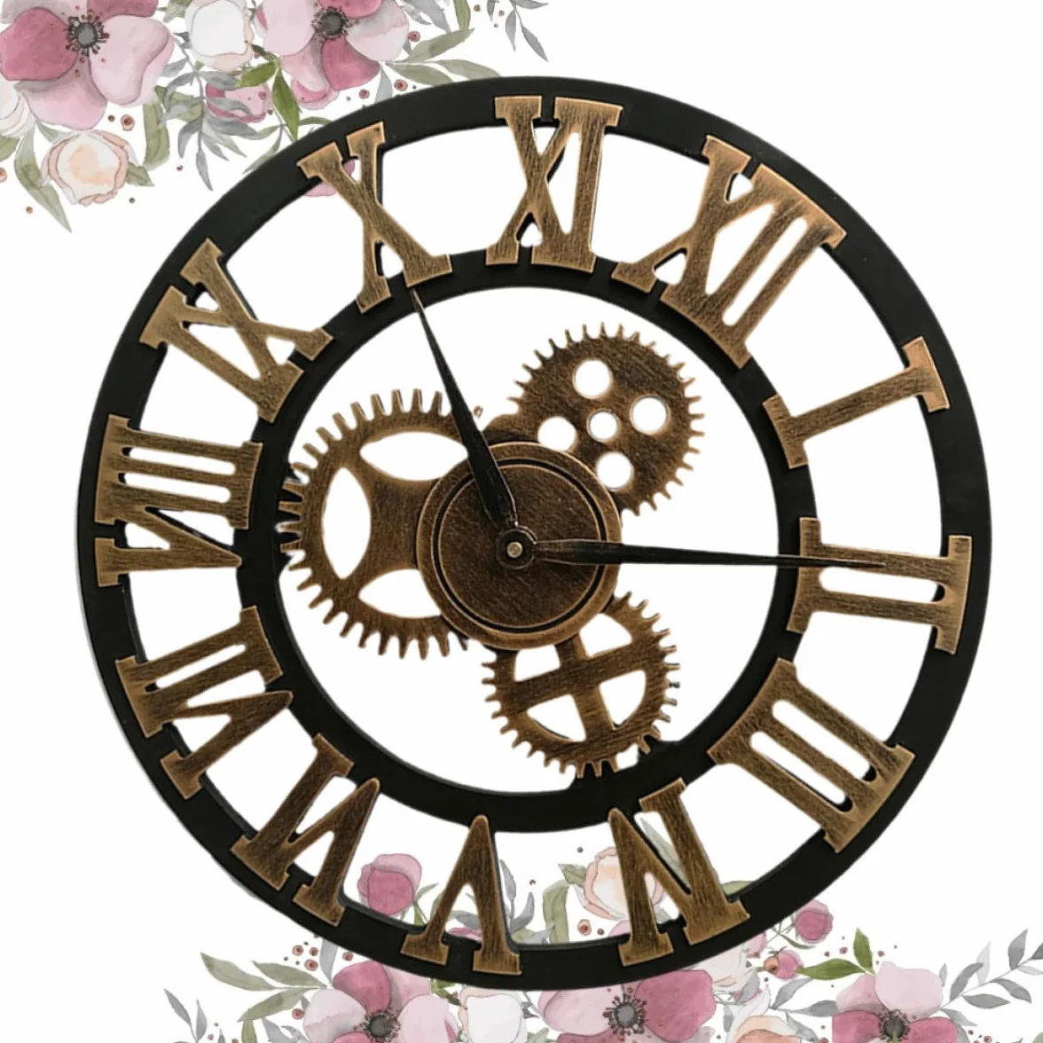 IMIKEYA Reloj de Pared Engranajes Metálicos y Madera Creativo Estilo Industrial Diseño Silencioso y Elegante para Dormitorio u Oficina para Dormitorio u Oficina