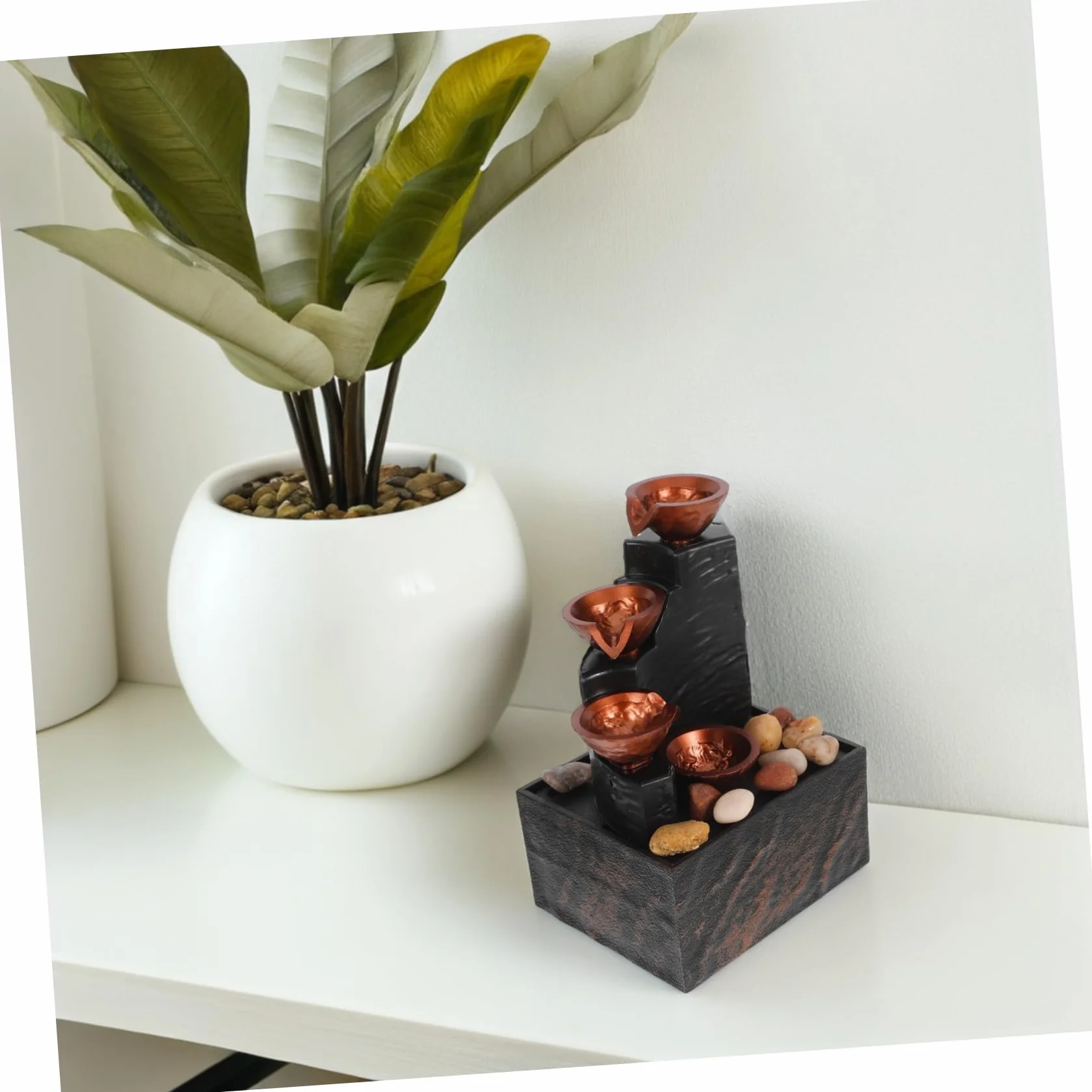 POPETPOP Fuente Pequeña de Escritorio con Iluminación Ambiental Suave y Material Hips, Compacta y Portátil para Decoración de Mesa en Oficina o Estantería
