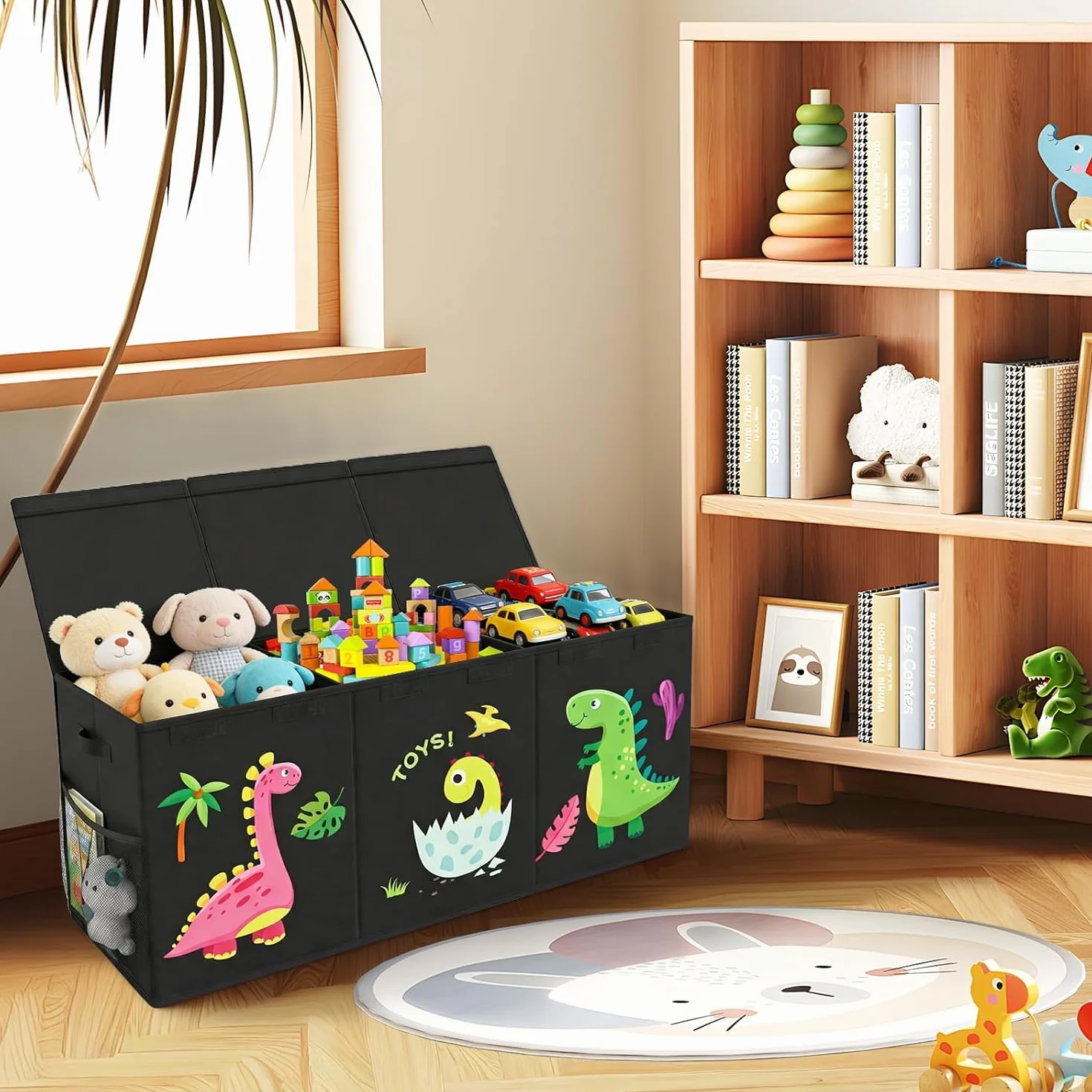Caja de Almacenaje Juguetes,150l Baul Juguetes Infantil Plegable,Organizador de Juguetes ,Caja de Almacenamiento con Tapa y Asa para Niños Niñas, Dormitorio, Sala de Juegos, Guardería,98x34x40cm