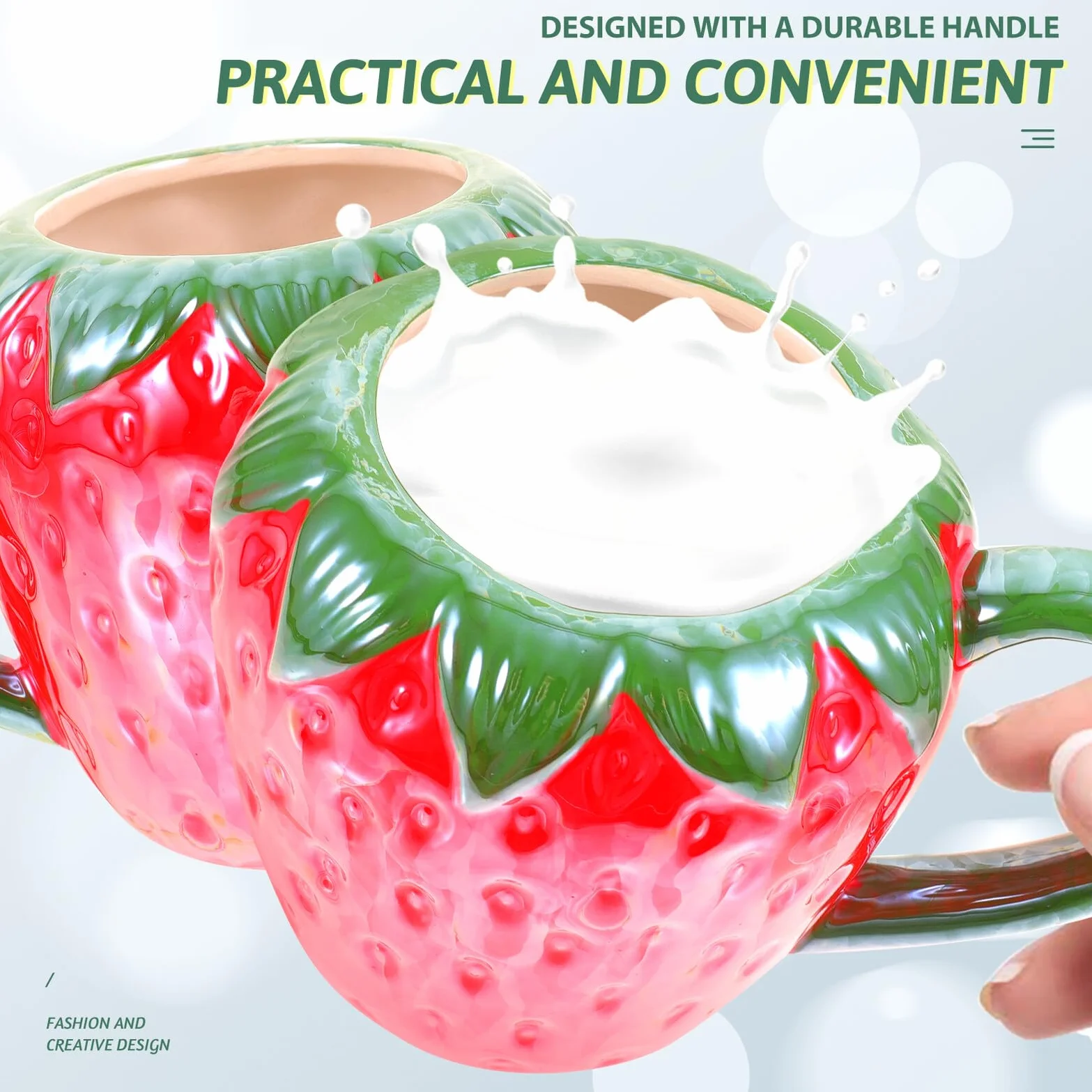 PRETYZOOM Taza de Cerámica Forma de Fresa para Cocina, Asa y Apta para Lavavajillas, Adecuado para Café y Bebidas Desayuno