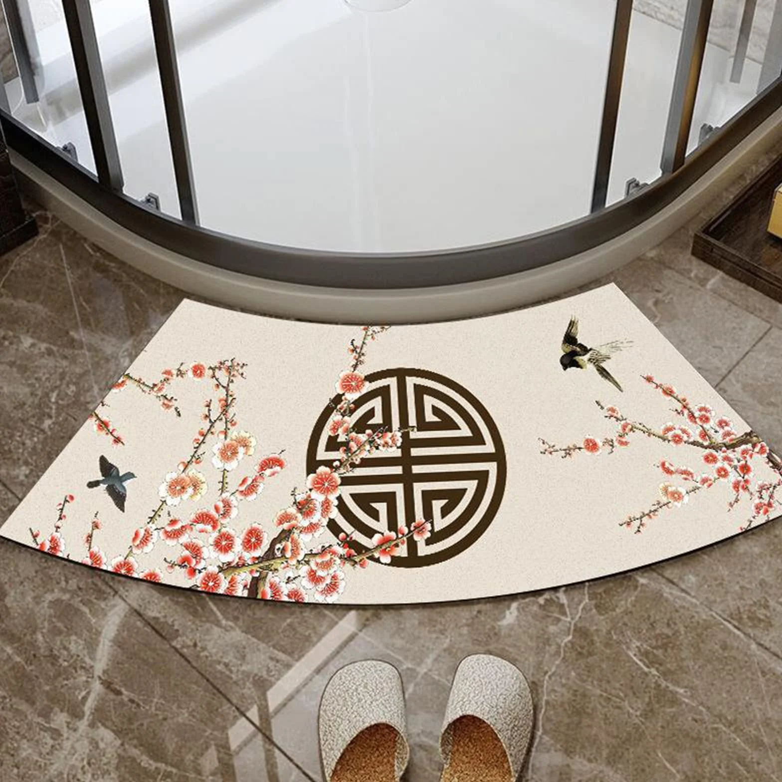 Alfombra de baño, alfombra de ducha de esquina suave y absorbente de diatomita con parte inferior antideslizante, alfombra de baño curvada con ventilador antideslizante for cabina de ducha cuadrante y